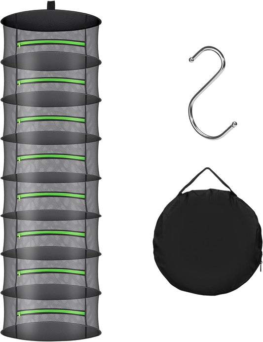 Herb Drying Rack with Mesh Design - Hanging Herb Dryer with Green Zipper for Garden, Home, Indoor or Outdoor Use (8layer)