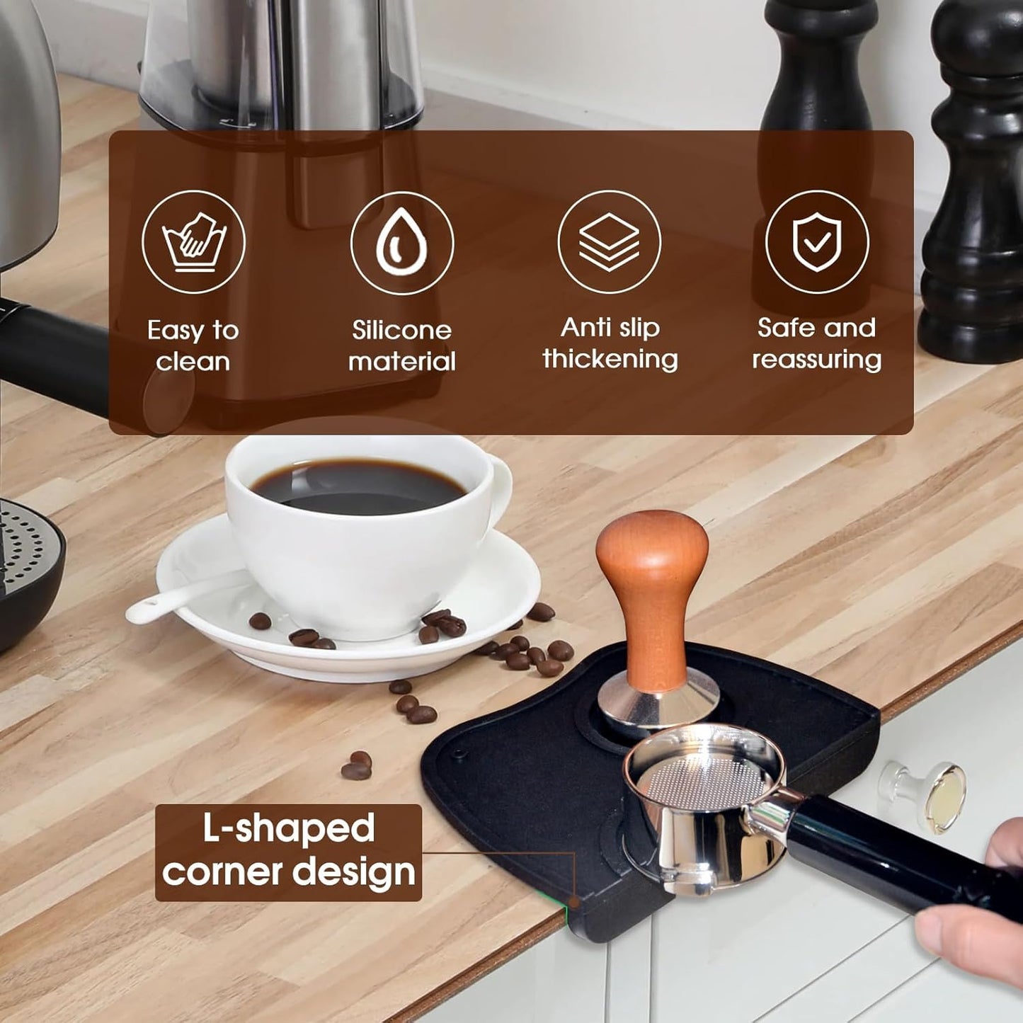 6.3 inch Large Espresso Knock Box Silicone coffee Tamper Mat Espresso Machine Accessories Set of 2 with Removable Knock Bar and Anti-Slip Base for Home Office Barista Tools for Bar Shop