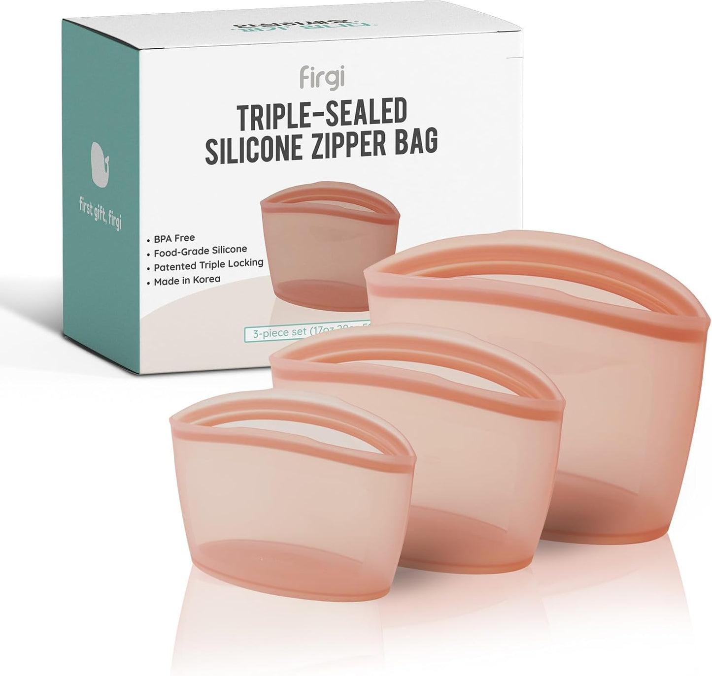 Reusable Silicone Food Storage Bags 3Set Airtight food Storage Containers Food Grade Silicone Snack Bags, BPA Free Food Storage Container, Microwave Safe, Sous Vide Container, Rose, 17oz+29oz+51oz