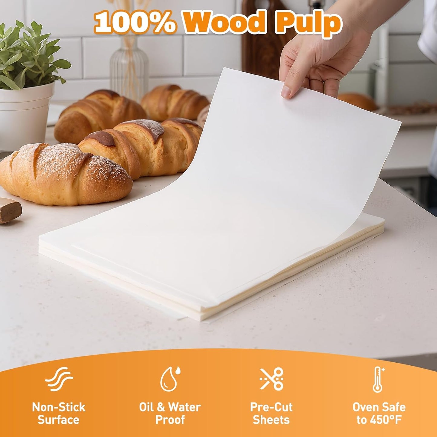 200 Pcs Parchment Paper Sheets for Baking – 9x13inch Baking Paper, White, Pre-Cut, Non-Stick, Heat-Resistant for Baking Grilling Air Fryer Steaming Bread Cup Cake Cookie and More