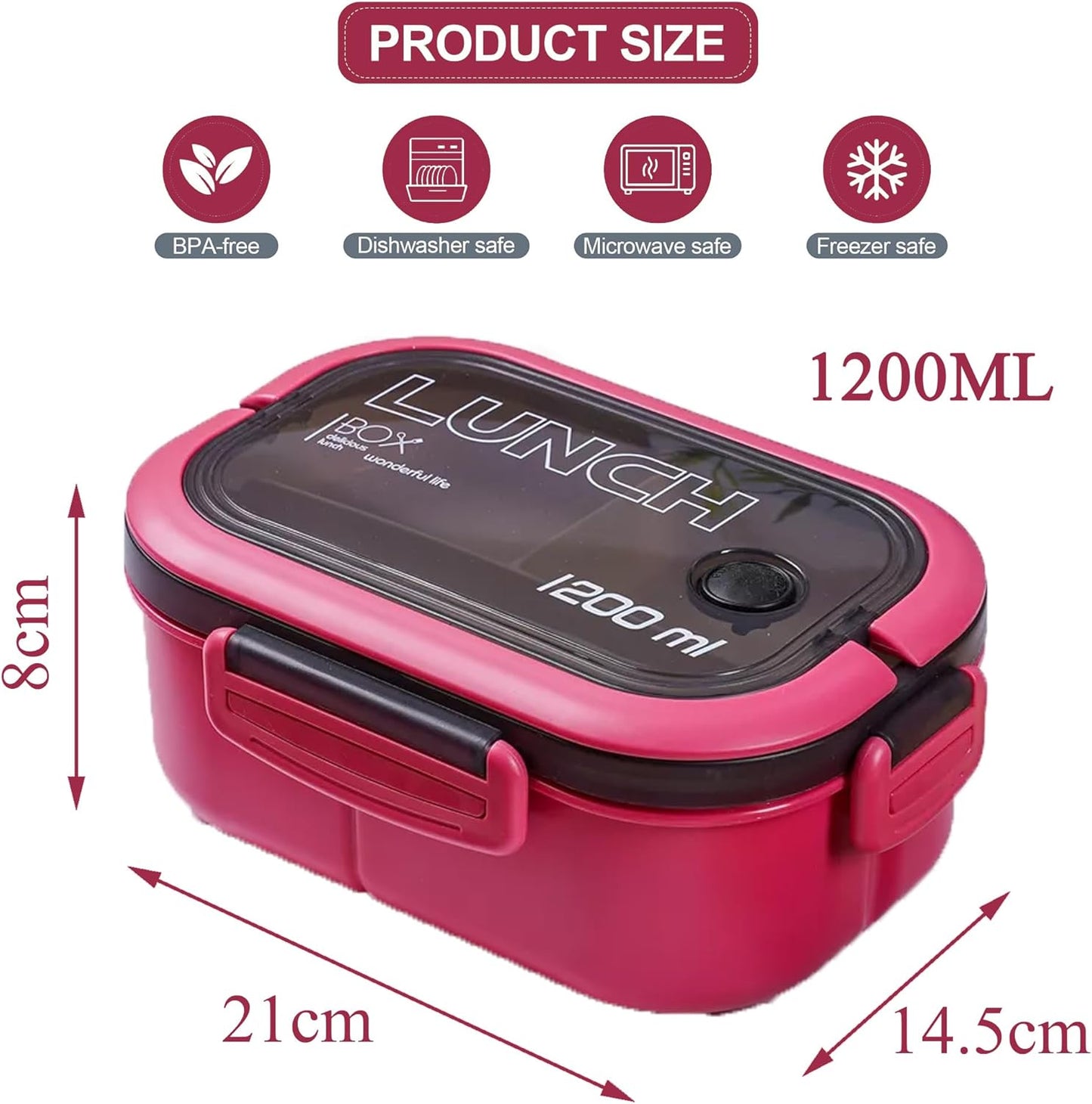 Bento Box Adult, Lunch Box for Men and Women, 1200ML Leak-proof Double-layered with Handle Lunchbox, Reusable BPA-Free Lunch Container, Microwave/Dishwasher Safe, Snack Box with Cutlery Set, Pink