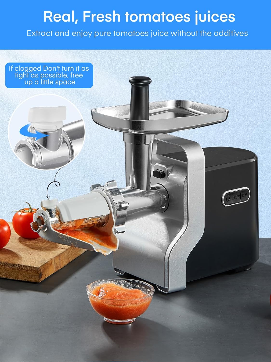 Meat Grinder Heavy Duty, 3000W Max Ultra Powerful, 5 in 1 HOUSNAT Multifunction Electric Meat Grinder, Sausage Stuffer, Slicer/Shredder/Grater, Kubbe & Tomato Juicing Kits, Home Kitchen Use