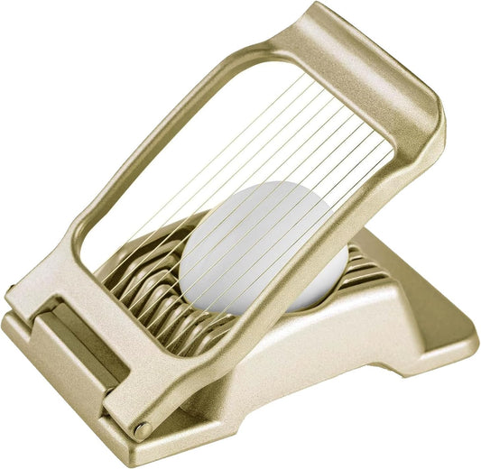 Egg Slicer for Hard Boiled Eggs, Heavy Duty Metal Stainless Steel Aluminum Alloy Egg Cutter for Egg Strawberry Mushroom Hot Dog Soft Fruit Kitchen Tool (Gold)