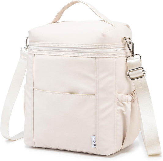 NOL Natural Organic Lifestyle Insulated Lunch Bags for Women Cooler Bag Lightweight Nylon Waterproof Lunch Box For Work (Cream, Large)
