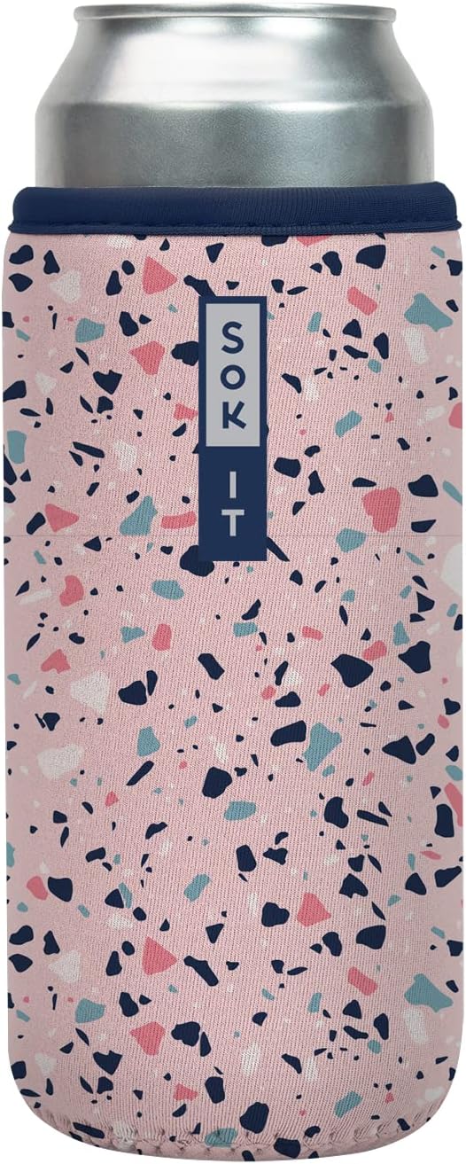 Sok It CanSok Sleeve for Beer & Soda Insulated Neoprene Cover (Pink Terrazzo, 25oz Can Sleeve)