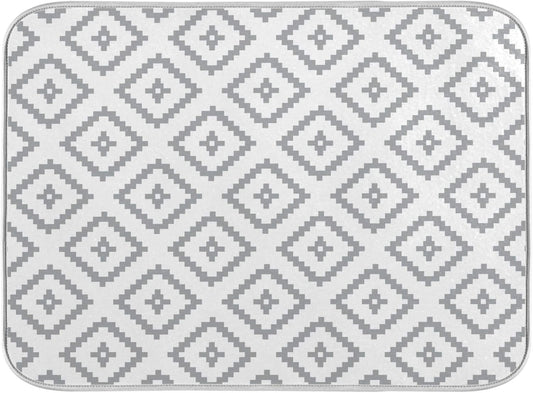 Super Absorbent Dish Drying Mat, Microfiber Fast-Drying Dish Mat, 24" x 18, Kitchen Dish Drying Pad, White Moroccan Rhombus Plaid