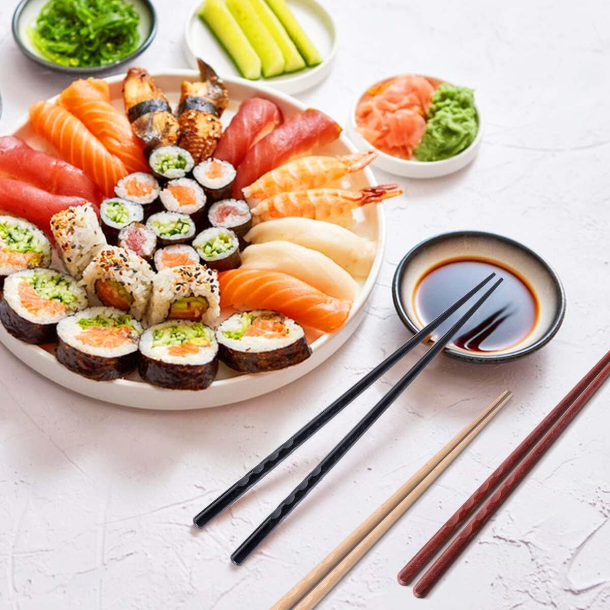 10-Pairs Set of Wooden Chopstick - Reusable Chopsticks and Minimalism Japanese Chopsticks Non-slip Design 8.8 Inch / 22.5 cm Gift Set