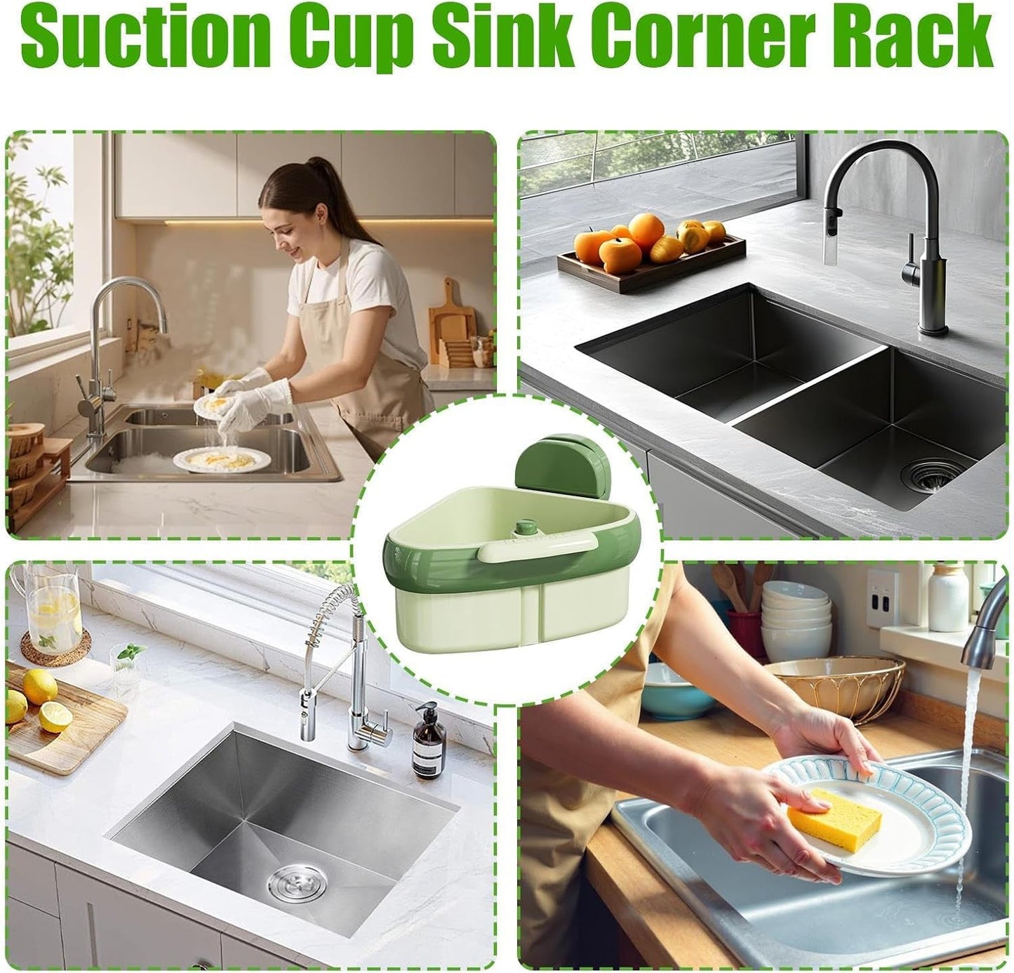 Corner Sink Strainer,2025 New Suction Cup Press Sink Strainer Basket,Automatic Dumping food Waste Catcher for Sink,Faucet Sponge Storage Rack,Corner Sink Trash Catcher for Food Waste (Yellow+Green)