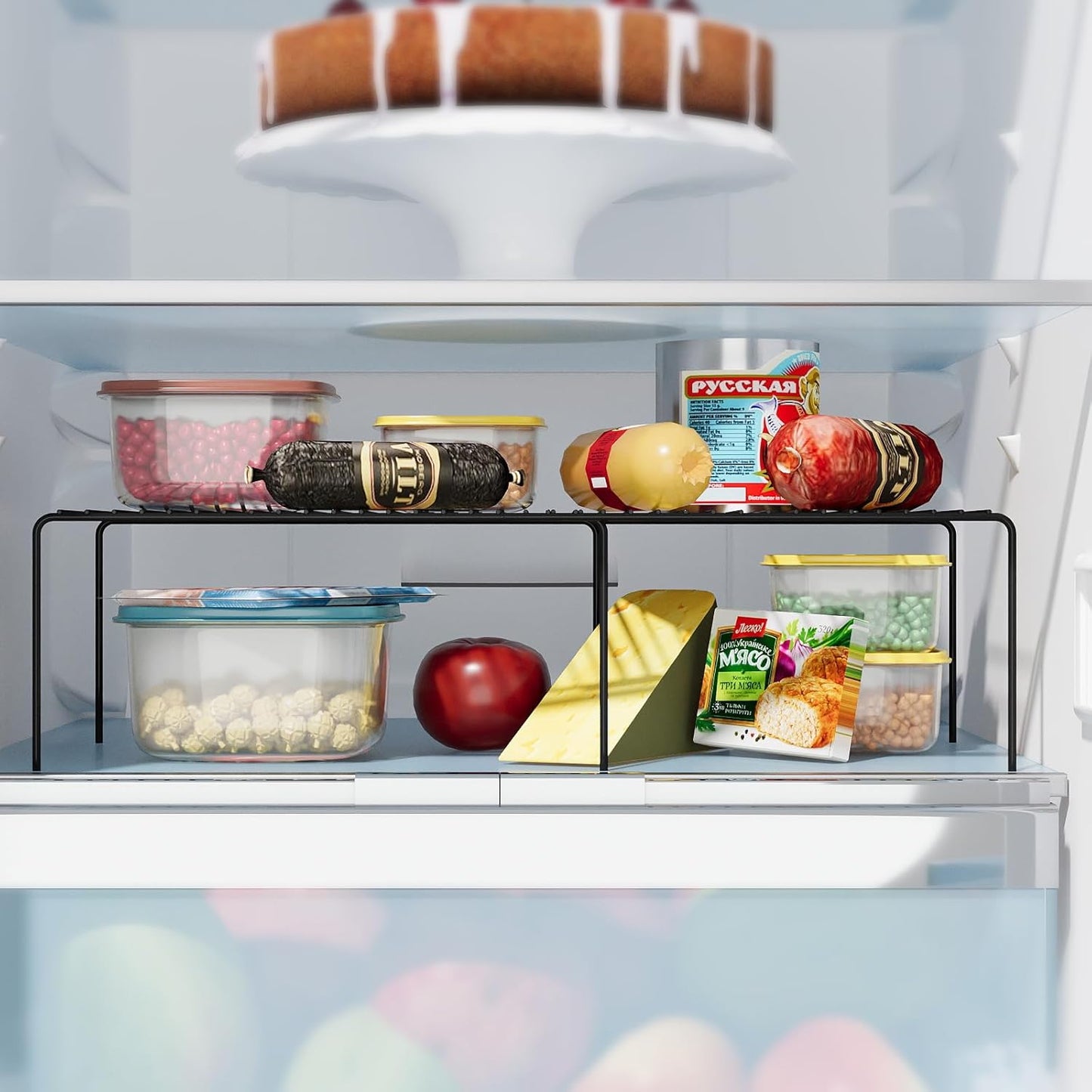 Expandable Storage Shelf, Pantry Organizers and Storage, Adjustable Rustproof Metal Wire Spice Rack, Space Saver Kitchen Storage Shelves for Pan, Pot, Countertop, Drawer, Fridge, Set of 6, Black