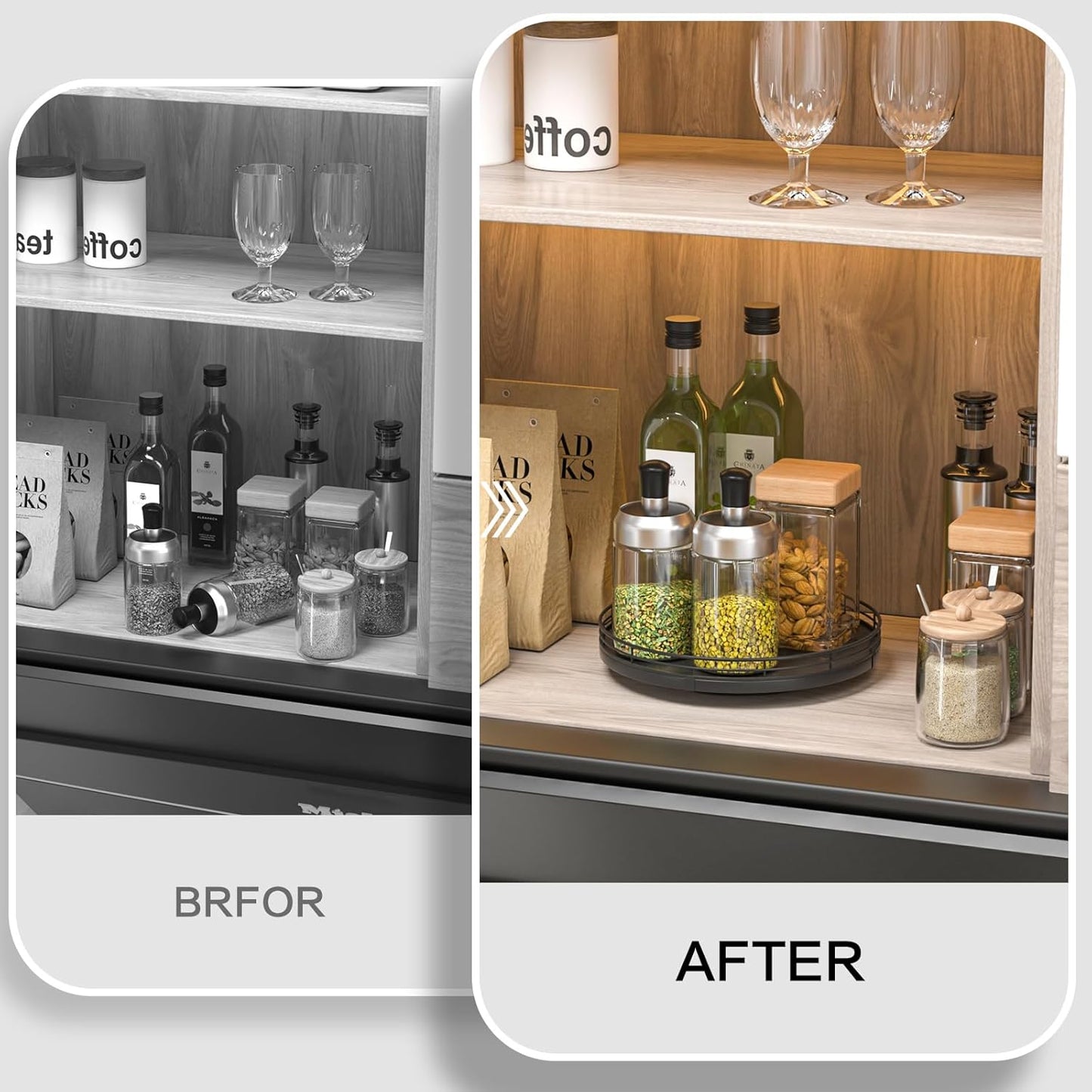 9" Oak Wood Lazy Susan Turntable Organizer, Lazy Susan for Cabinet Dining Table Pantry Wood Rotating Tray for Kitchen Countertop Coffee Table Decor Spinning Spice Can Organization and Storage Black