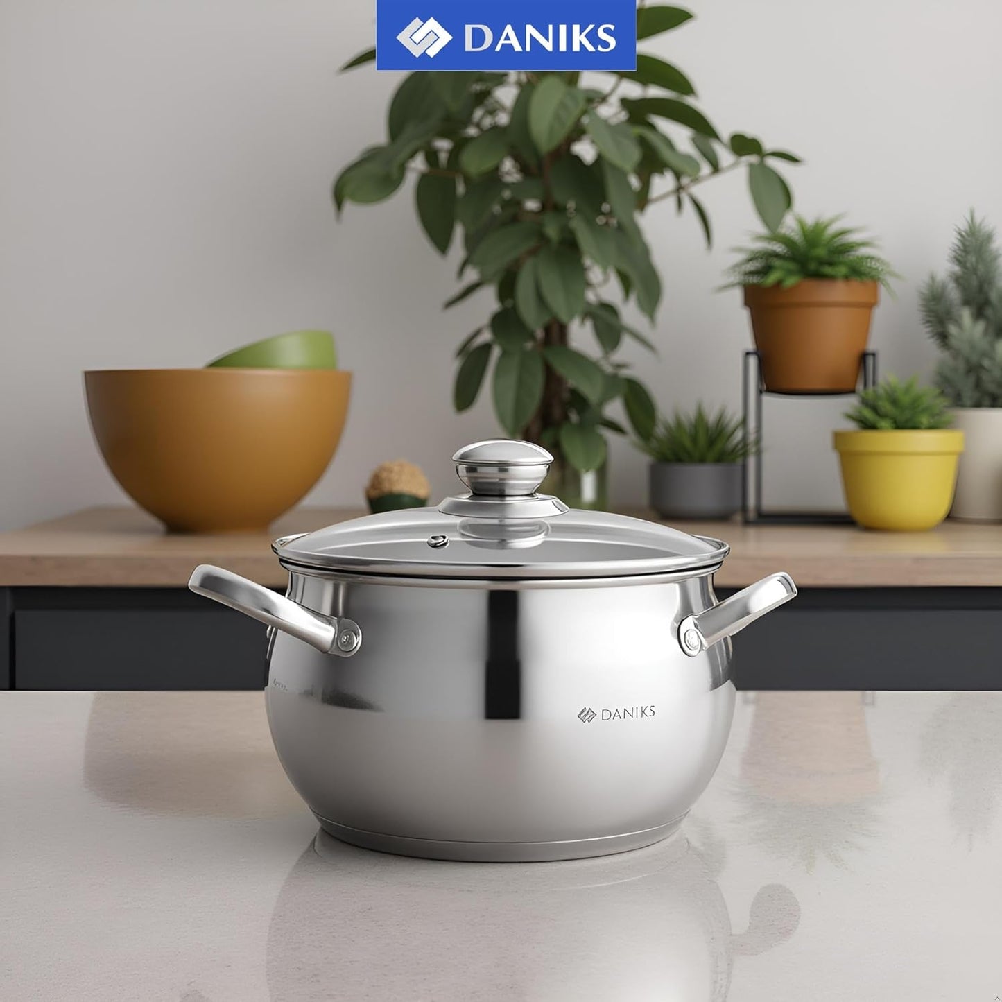 Daniks Classic Stainless Steel Stock Pot with Glass Lid – Induction 4 Quart, Dishwasher Safe, Measuring Scale, For Soup, Pasta, Stew, Silver