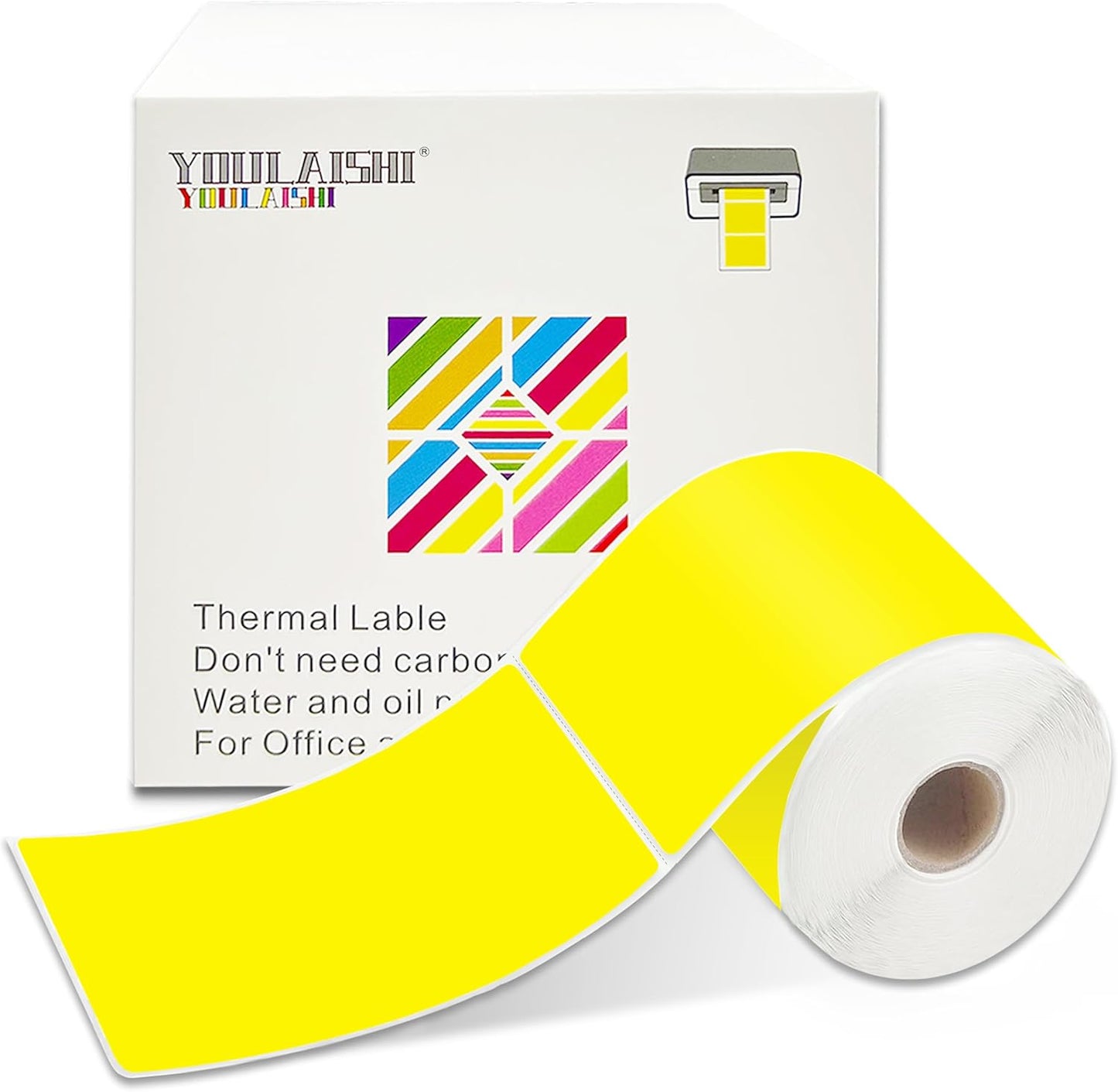 300per Roll 3 X 5 Inch Printable Rectangle Color Coding Labels, Adhesive Color Coding Stickers for Bar-Codes, Address, Small Business Labeling, Inventory, Yellow