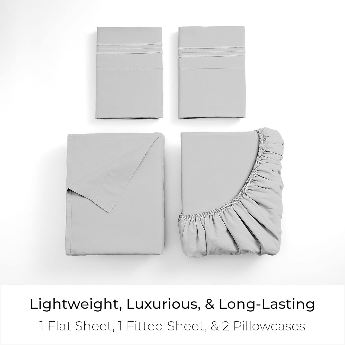 Mellanni Queen Sheets Set - 4 PC Iconic Collection Bedding - Hotel Luxury, Extra Soft, Cooling Bed Sheets - Wrinkle, Fade, Stain Resistant (Queen, Light Gray)