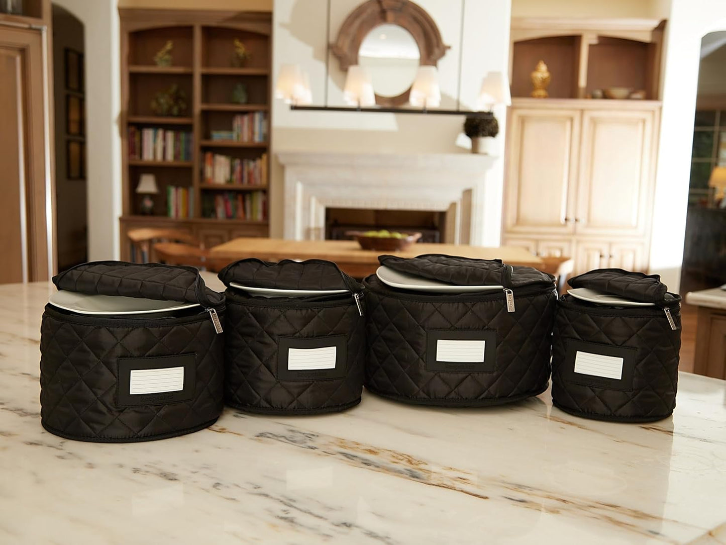 Covermates Keepsakes - Dish Storage Set - Padded Protection - ID Window - Stain Resistant - Machine Washable - China Storage, Black