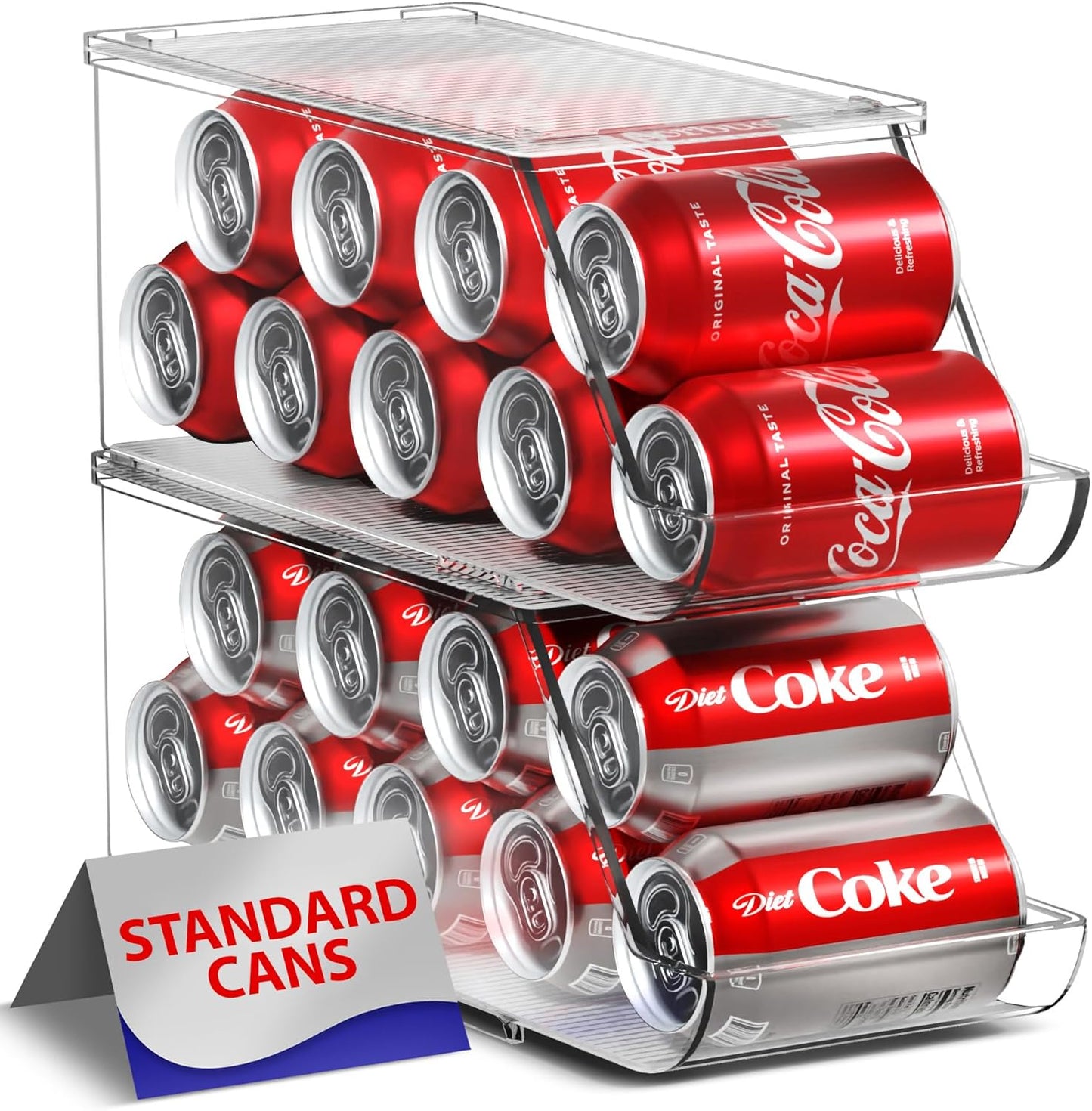 Sorbus Soda Can Organizer for Refrigerator - Stackable Holder Dispenser With Lid for Fridge, Pantry, Freezer - Holds 9 Cans Each, BPA-Free, Clear Design, Drink Organizer (2-Pack)