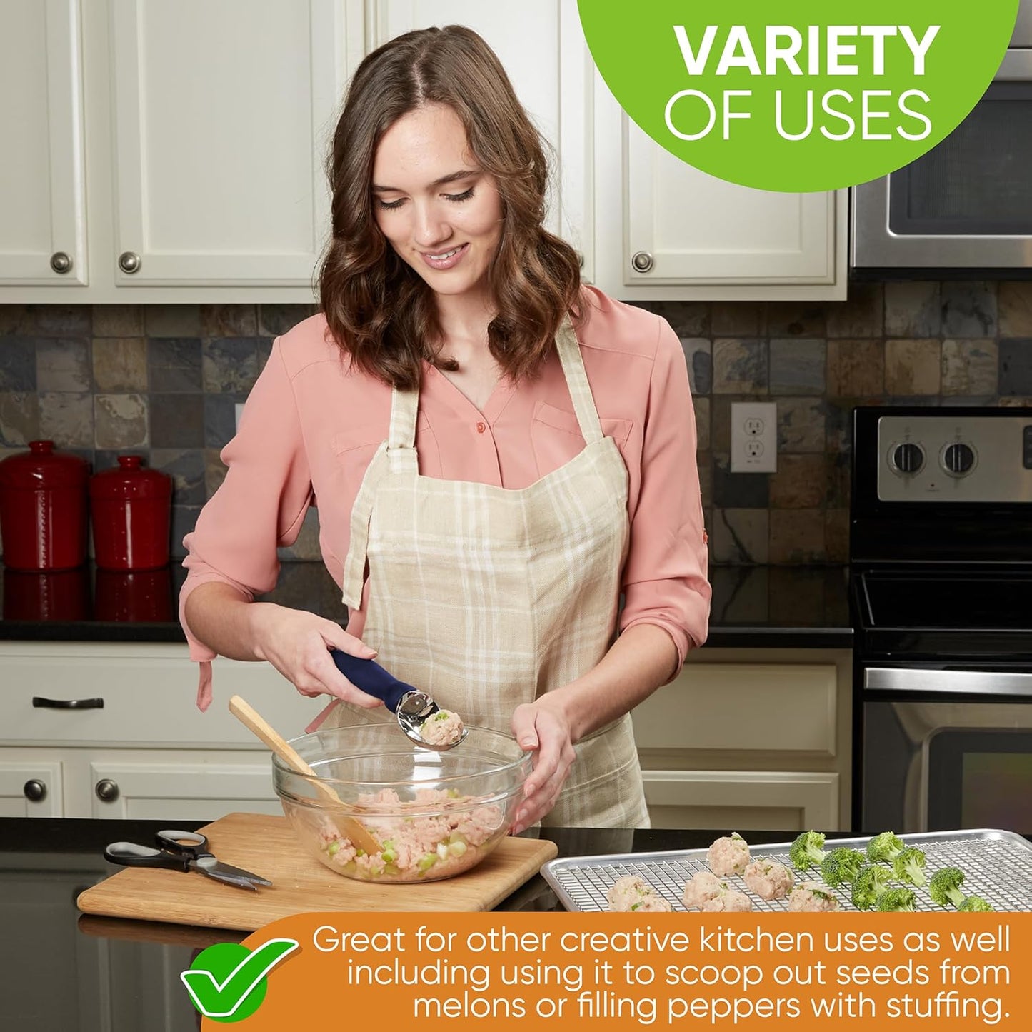 Spring Chef Ice Cream Scoop with Soft Grip Handle, Professional Heavy Duty Sturdy Scooper, Premium Kitchen Tool for Cookie Dough, Gelato, Sorbet, Sapphire