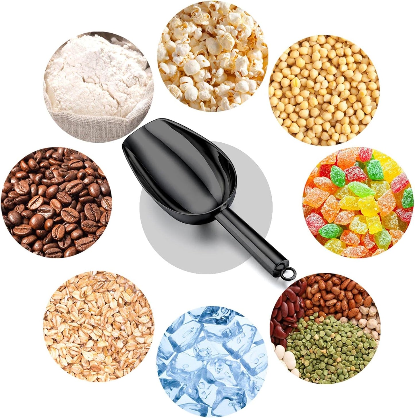 TeamFar 5oz Ice Scoop, Stainless Steel Food Scoop Metal Ice Scooper for Kitchen Bar Party Wedding, Heavy Duty & Sturdy, Easy Storage & Versatile, Mirror Finish & Smooth Edge, Black