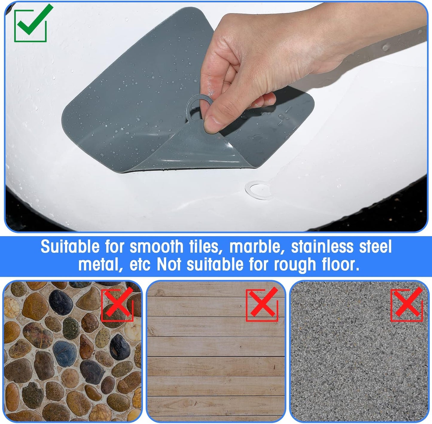 Yinkin 6 Pcs Drain Covers to Keep Bugs Out Silicone Shower Floor Tub Stoppers Bathtub Drain Stoppers Sewer Anti-Odor Mats Deodorizing Plugs for Bathroom(6 x 6 Inch,Square,Grey and White)