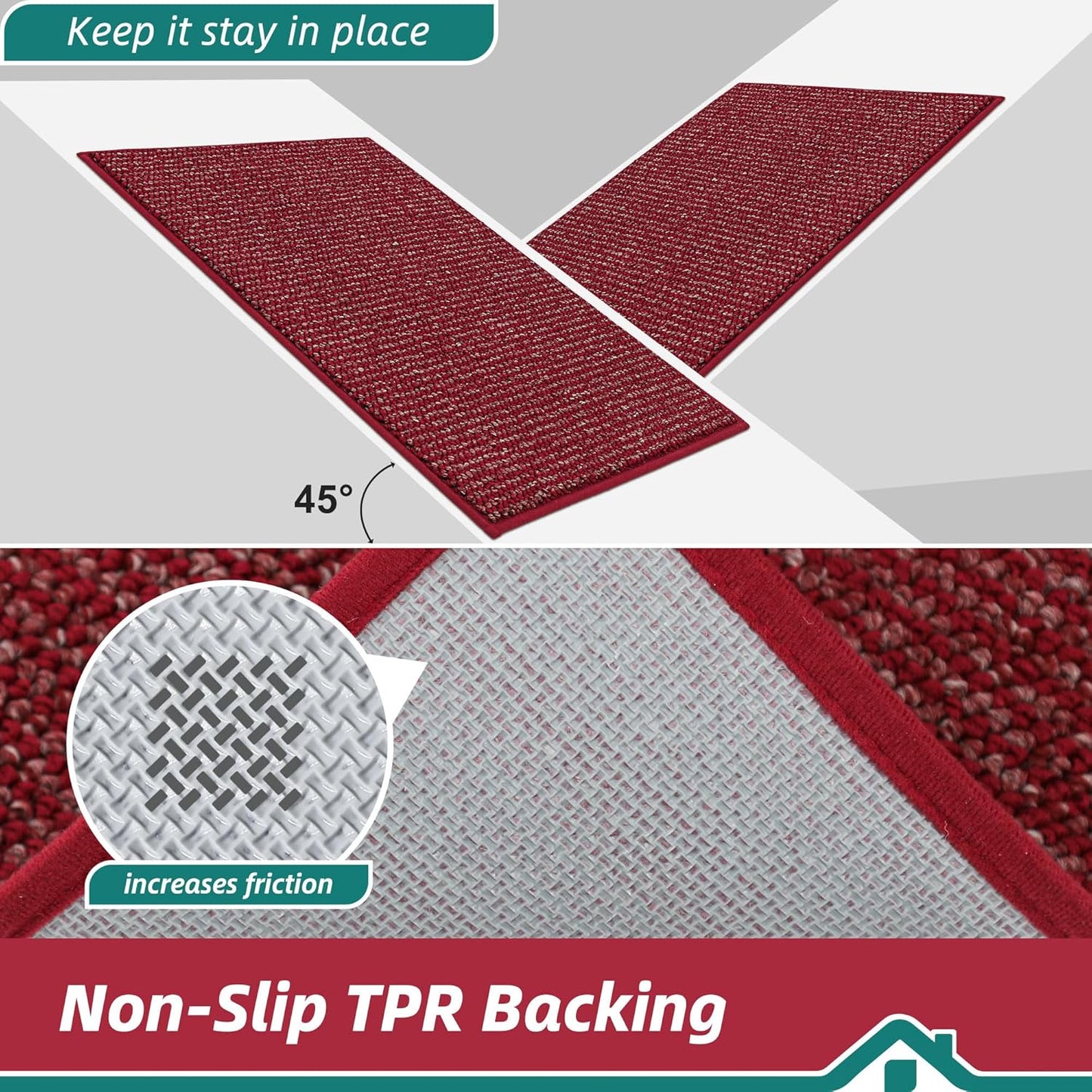 BEQHAUSE Kitchen Rugs 24"x36", Non-Slip Kitchen Mats for Floor, Super Absorbent and Stain Resistant Kitchen Rugs, Machine Washable Rugs for Kitchen, Hallway, Laundry & Sink, Red