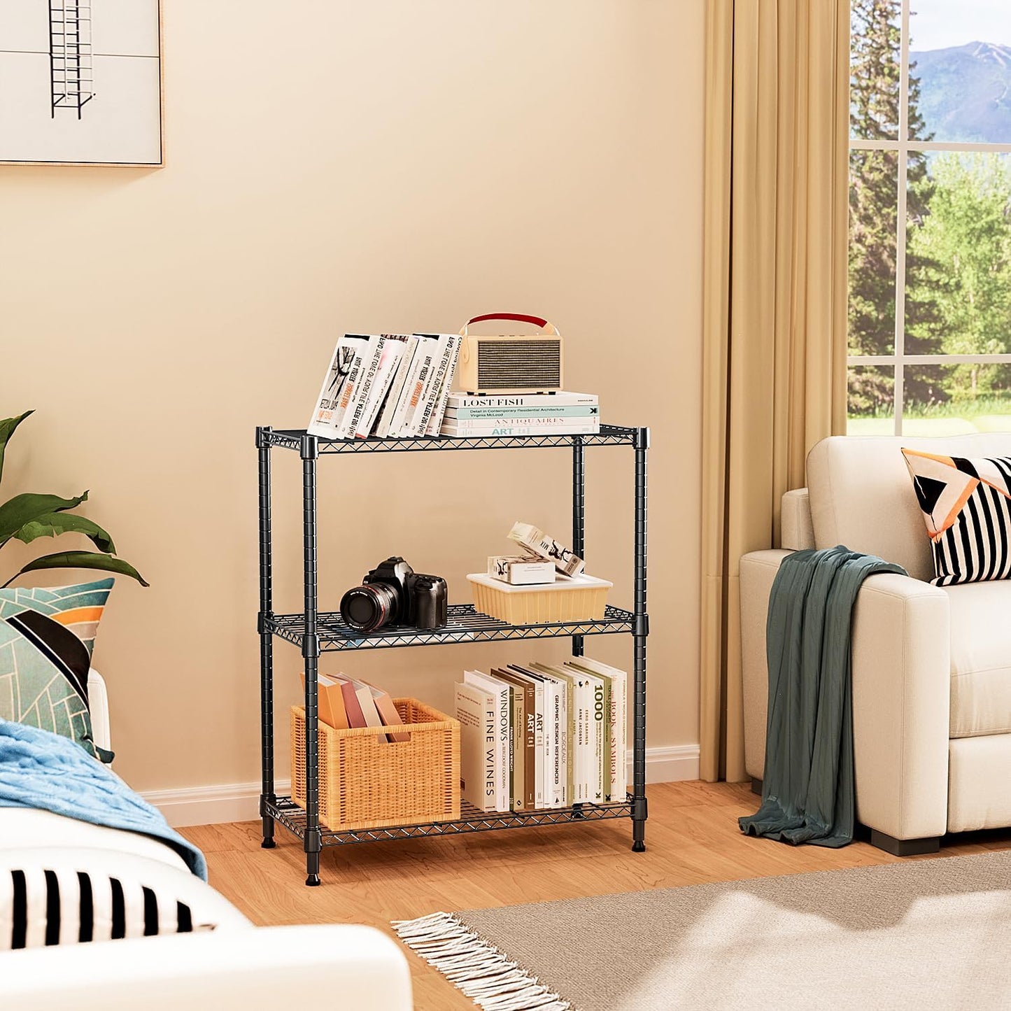 750 lbs 3 Tier Storage Rack Metal Wire Shelving Unit, Storage Standing Shelf Organizer for Laundry Bathroom Kitchen Pantry Closet Garage Basement Utility Room, Black 13.8" D x 29.5" W x 35.5" H