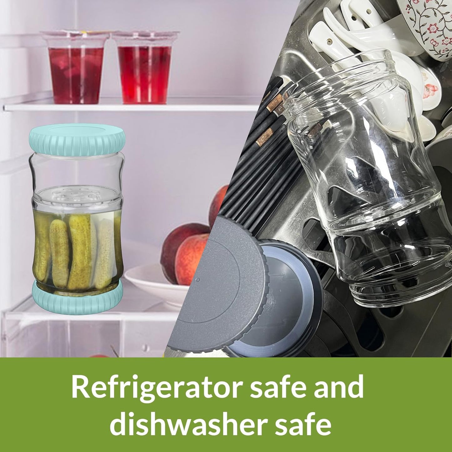 40oz Glass Pickle Jar with Strainer Flip - Pickle Storage Container with Airtight Lid, BPA-Free, Dishwasher Safe, Fermentation Hourglass Jar for Kimchi, Olives, Jalapeno, Gherkins (Blue)