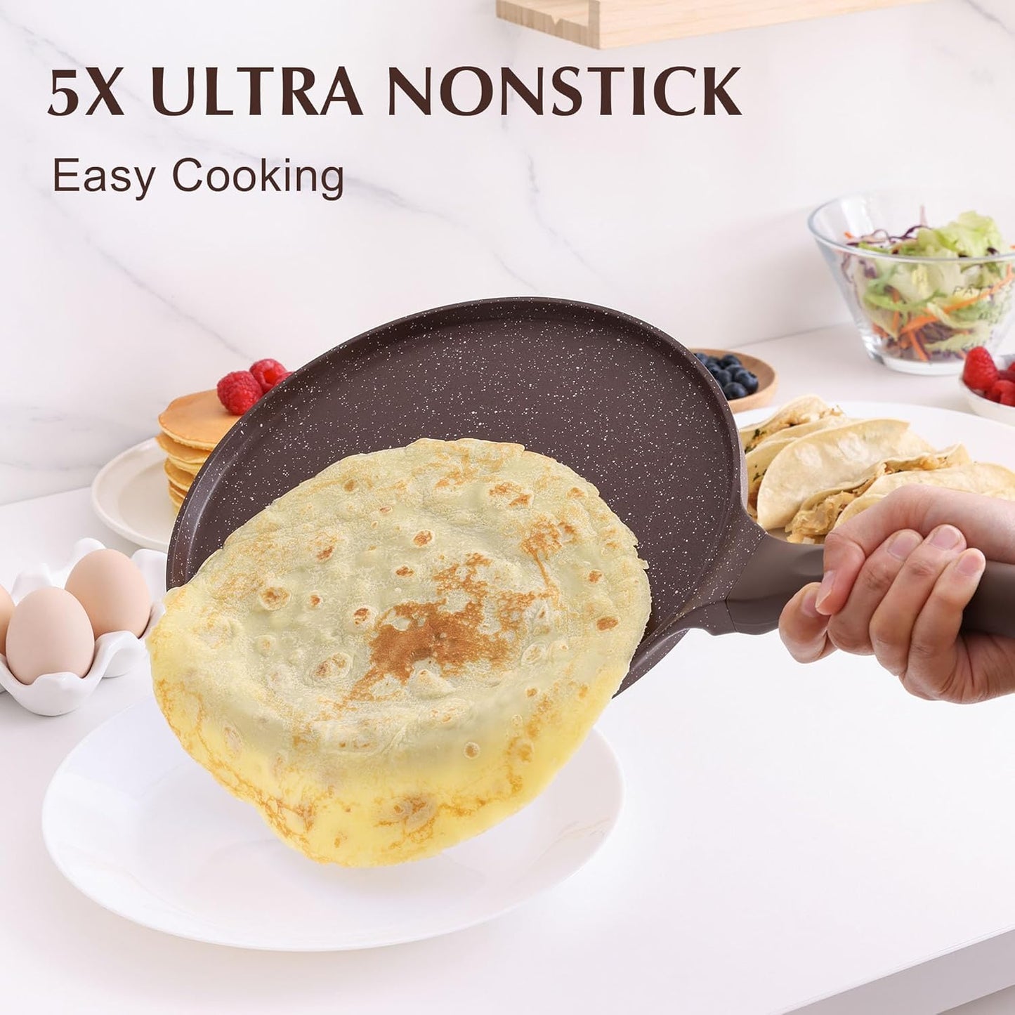 SENSARTE Nonstick Crepe Pan, Swiss Granite Coating Dosa Pan Pancake Flat Skillet Tawa Griddle 12-Inch with Stay-Cool Handle, Induction Compatible (Toffee Brown)