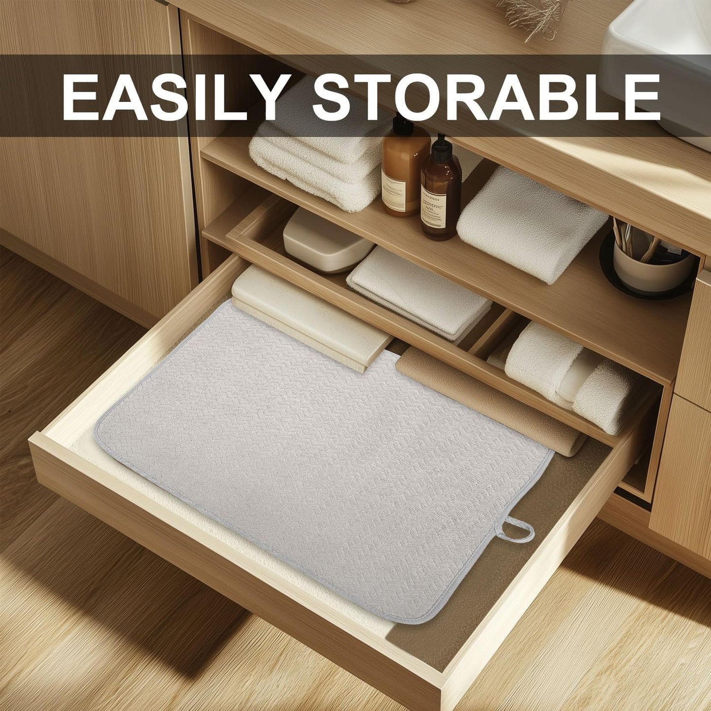 2 Pack Dish Drying Mat, Large 16" x 18" Highly Absorbent Microfiber Kitchen Counter Mat, Dish Drying Pad for Dishes,Perfect Drying Mat for Kitchen Counter, Utensils, Pots and Pans, Grey