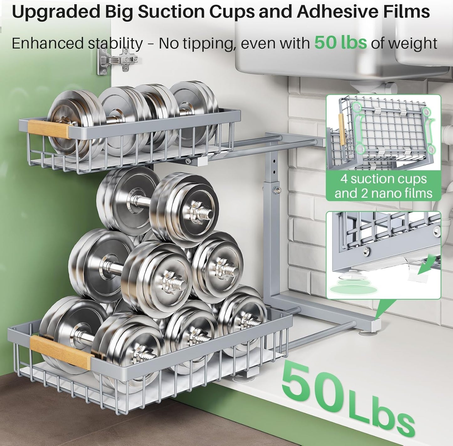 Pull out Cabinet Organizer, 1 Pack Under Sink Organizer, Slide out Metal Kitchen Cabinet Organizers Drawer Shelf, Sliding Storage Shelves for Kitchen Bathroom Pantry Closet Organization Rack(Grey)