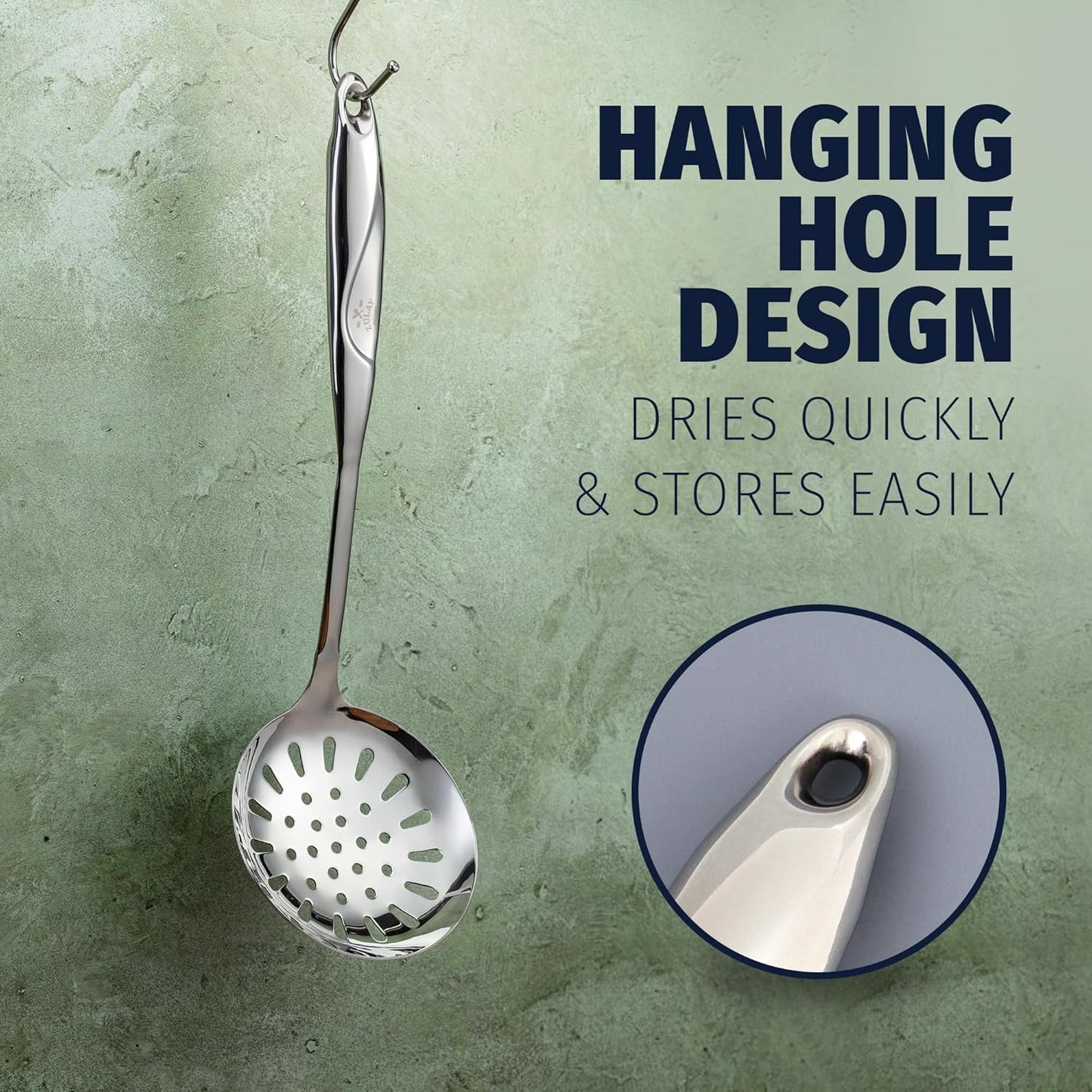 Zulay Kitchen Stainless Steel Slotted Serving Spoon - Large Frying Spoon Skimmer - Durable Utensil with Ergonomic, Easy to Use Handle - Easy to Clean, Perfect for at Home Cooks & Chefs - 14.5”