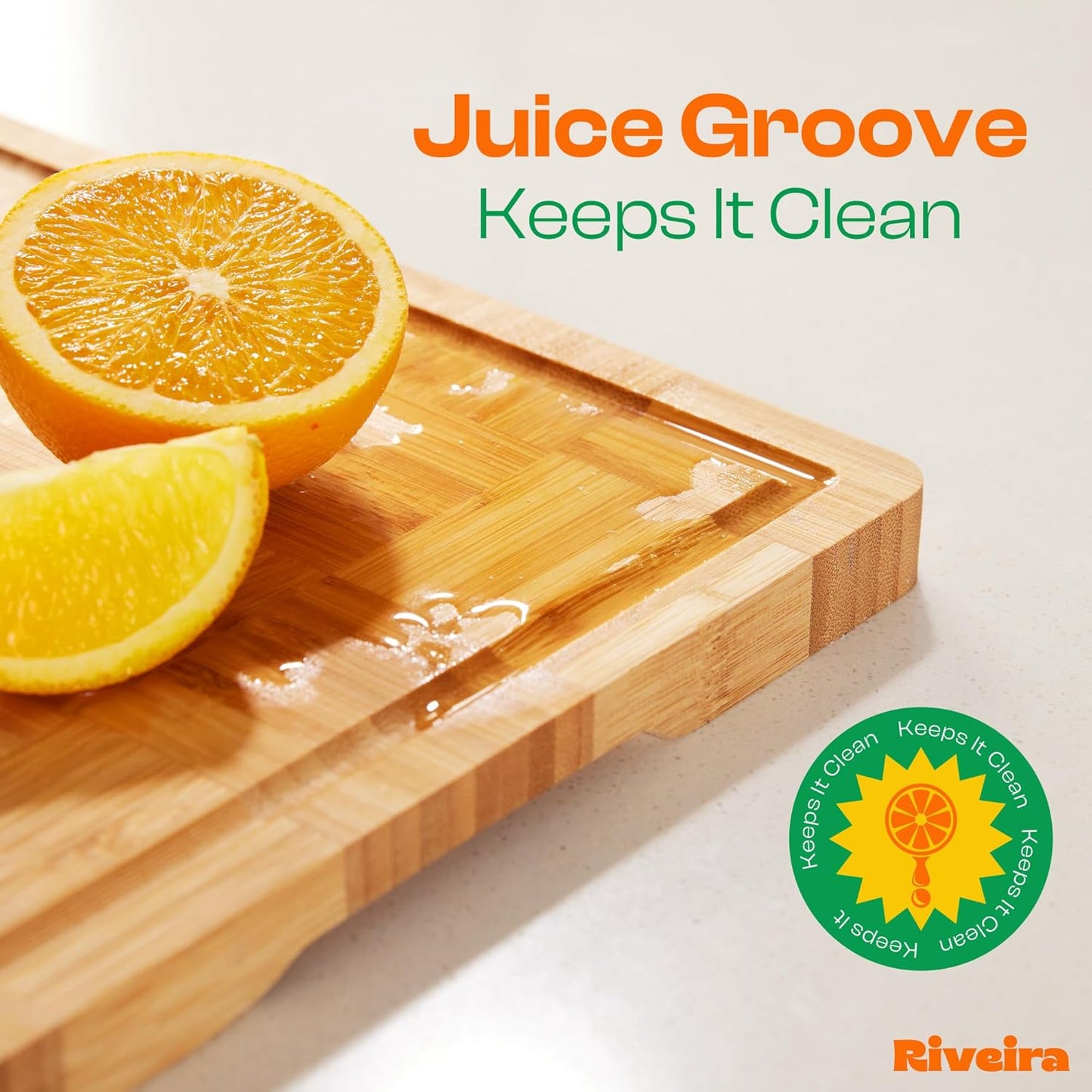 Riveira Bamboo End Grain Wood Cutting Board – Gourmet Bamboo Grandeur: 8 x 8 Wooden Cutting Board – Wooden Cutting Boards For Kitchen Decorative – Innovative Juice Grooves