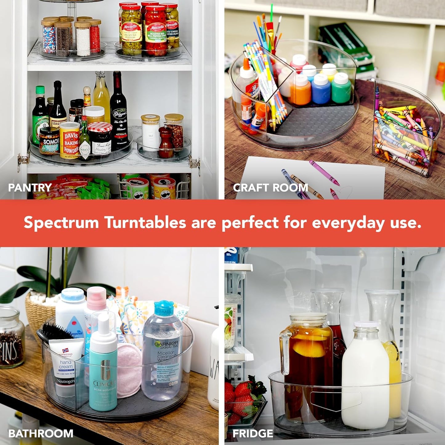 Spectrum Large Lazy Susan Organizer 11 in for Large Cabinet Fridge Pantry Table Shelf Bath Kitchen Organization, Charcoal Gray Rotating Turntable Spinning Storage for Condiments Spice Bottles