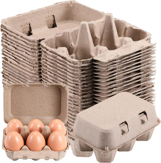 Half Dozen Vintage Egg Cartons 50 Pack, Blank Natural Pulp Egg Cartons 6 Count for Chicken Eggs Reusable, Storage Tray Strong for Holds Up to Six 6 Huevo Carton Cardboard Paper Holder Container
