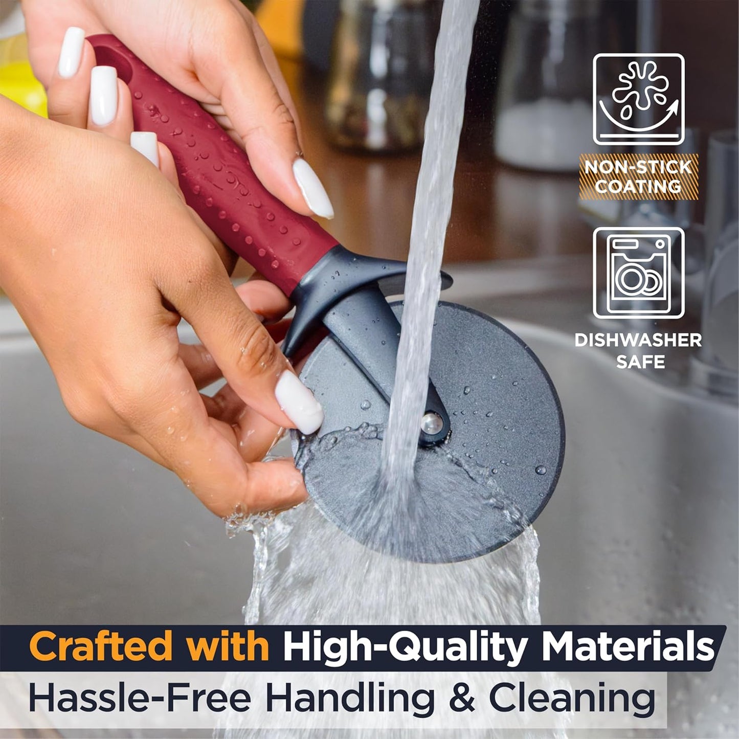 Deiss Lux Heavy Duty Pizza Cutter With Wheel Slicer- Stainless Steel Sharp Smooth Pizza Cutter Wheel With Easy Grip Non-Slip Handle, Dishwasher Safe (RED)