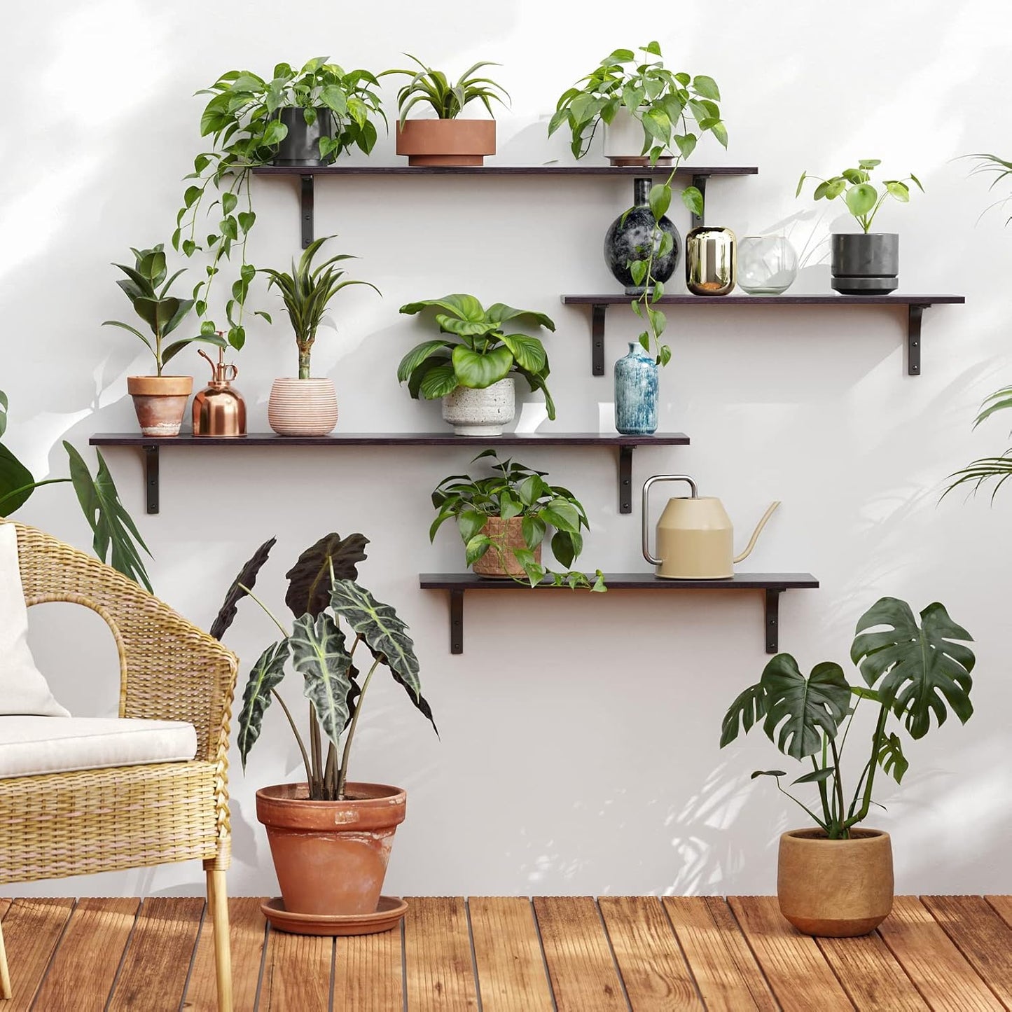 DINZI LVJ Long Wall Shelves, 23.6 Inch Wall Mounted Shelves Set of 2, Easy-to-Install, Wall Storage Ledges with Sturdy Metal Brackets for Living Room, Bathroom, Bedroom, Kitchen, Espresso