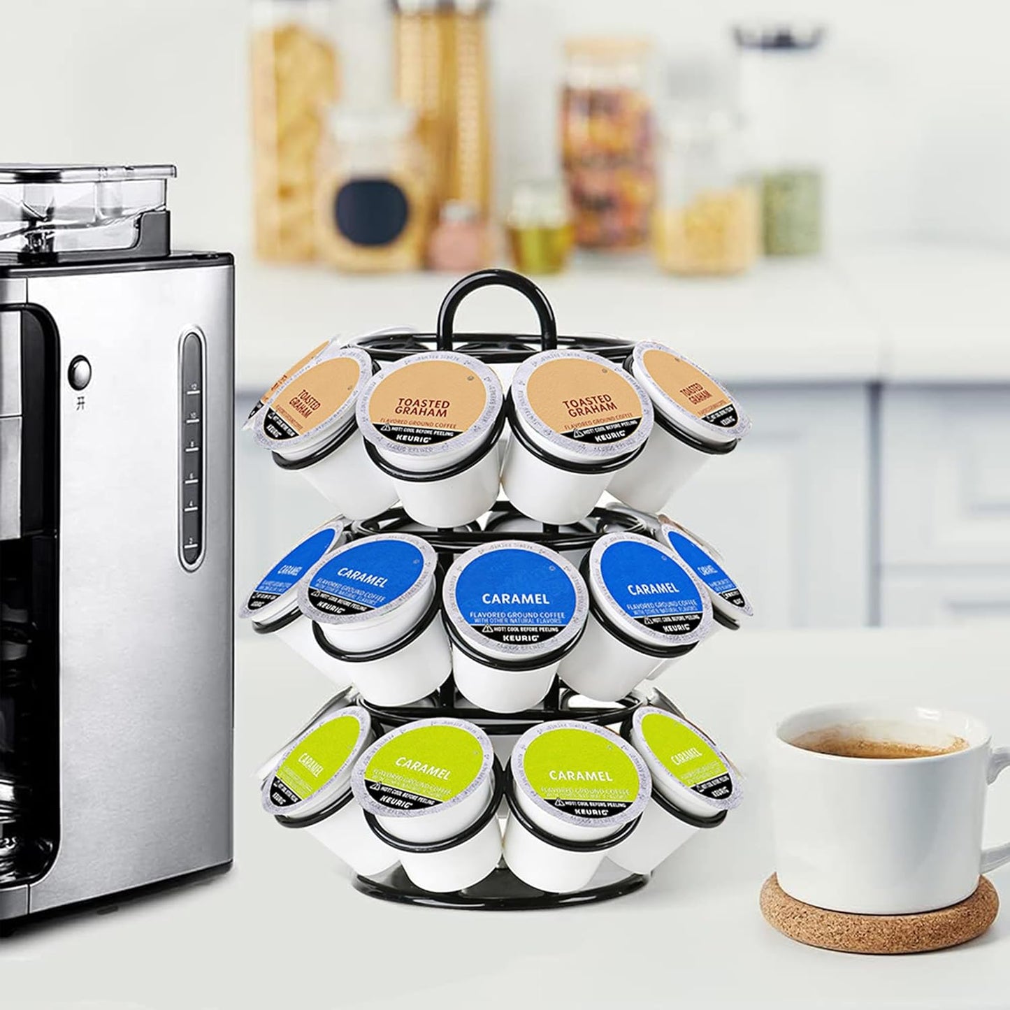 K Cup Holder, Coffee Pod Holder for Keurig, Coffee Pod Storage Organizer for K-cups, Compatible with Keurig Pods and Dolce Gusto, Holds 27 Pods, 360-Degrees Rotating -Black