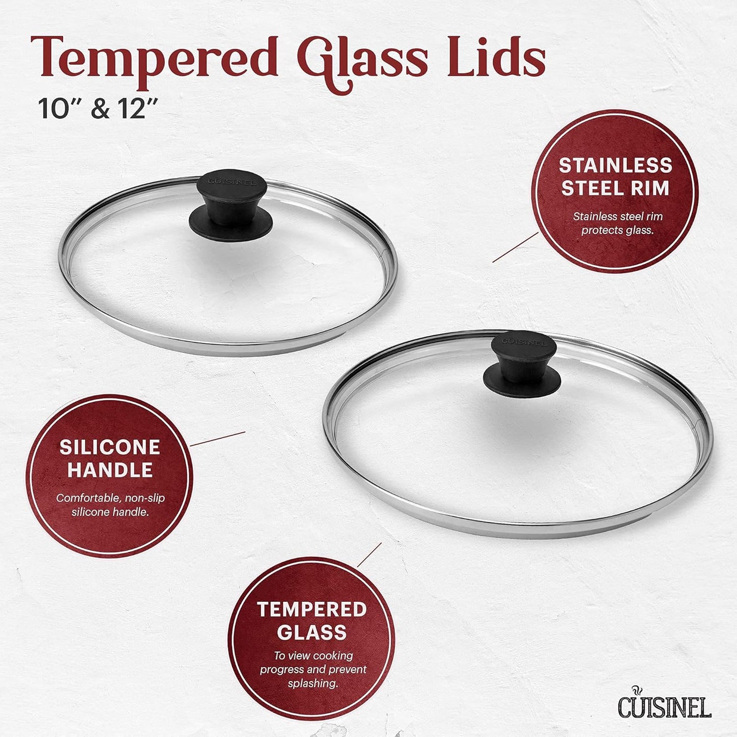 Glass Lids Set - 10" + 12"-Inch / 25.4cm+30.48cm / 264mm + 308mm - Compatible with Lodge Cast Iron - Fully Assembled Tempered Replacement Cover - Oven Safe for Skillets Pots Pans: Universal Cookware