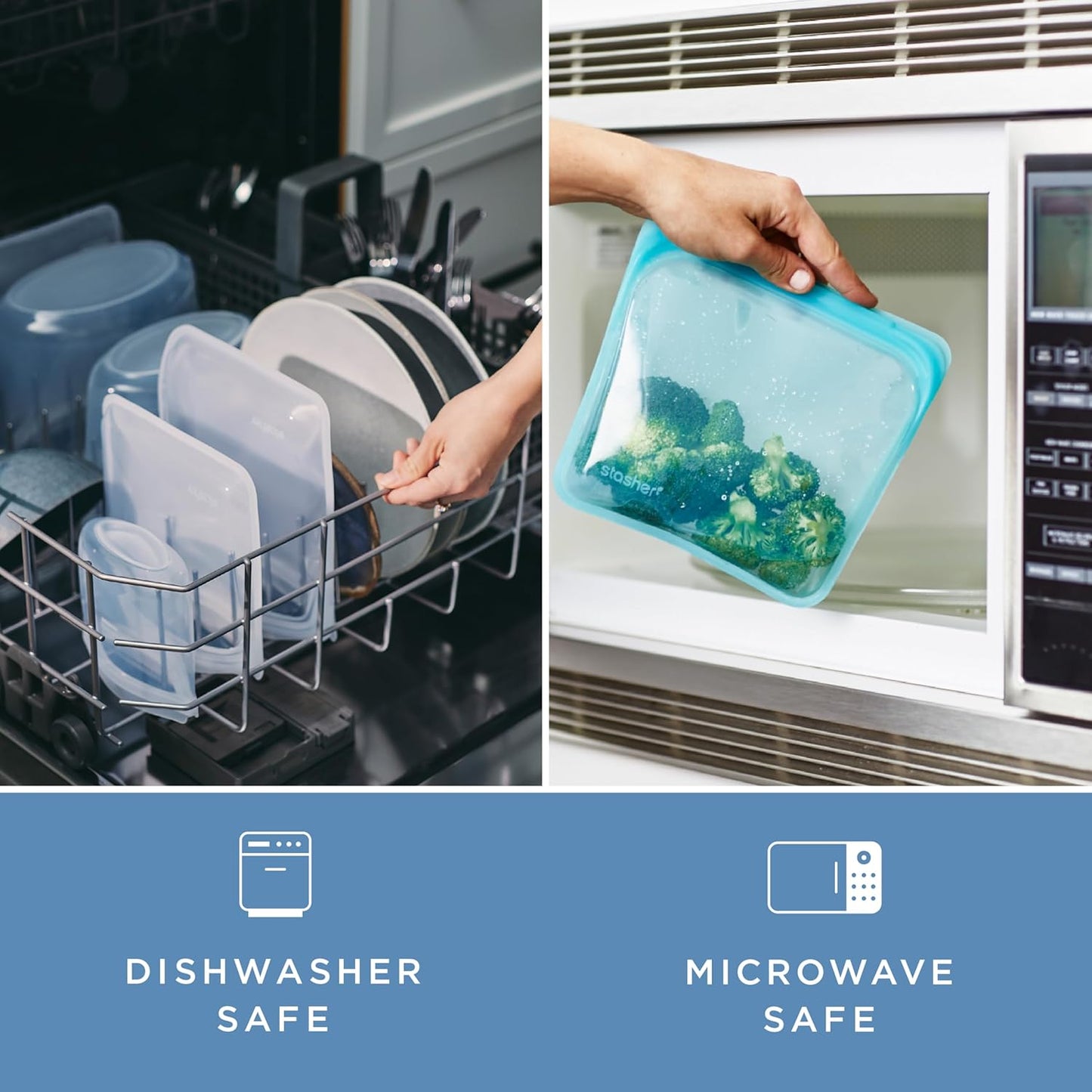 Stasher Premium Silicone Reusable Food Storage Sandwich Bag, Deep Ocean, Microwave, Sous Vide, Dishwasher, Oven and Freezer Safe, BPA Free, Leak-free, Eco-friendly, 28 Oz