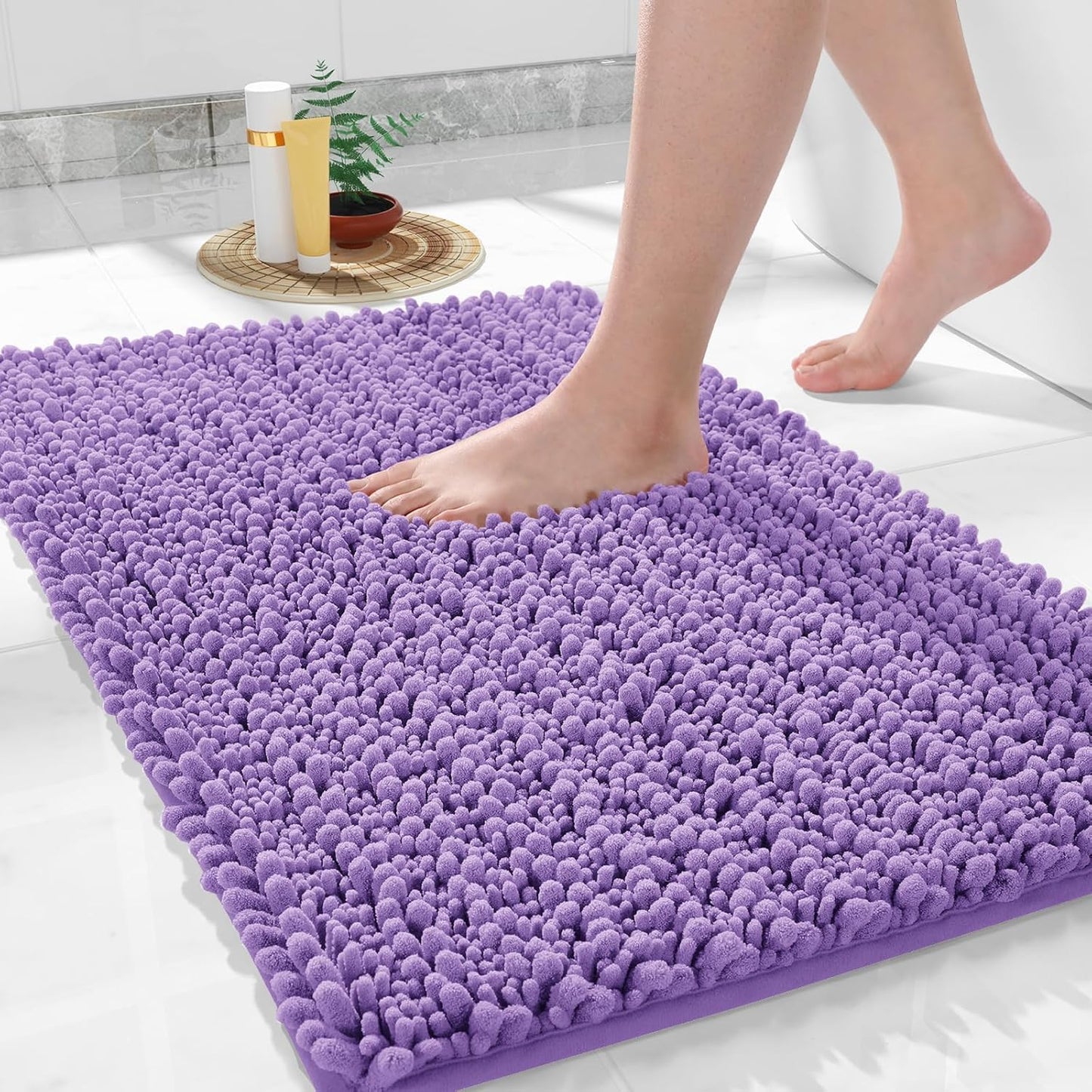 Yimobra Bathroom Rugs Non Slip Washable 32x20 Inch - Ultra Soft Absorbent Chenille Bath Mat, Quick Dry Shaggy Floor Carpet for Tub Shower, Lavender Home Decor Accessories