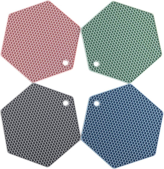 4 Packed Colorful Silicone Trivet Mats - DIY Different Size Dish Drying Mat, Hot Pot Holder for Pots & Pans, Non-Slip & Heat Resistant Kitchen Hot Pads for Countertops & Table, Assorted 4 Colors