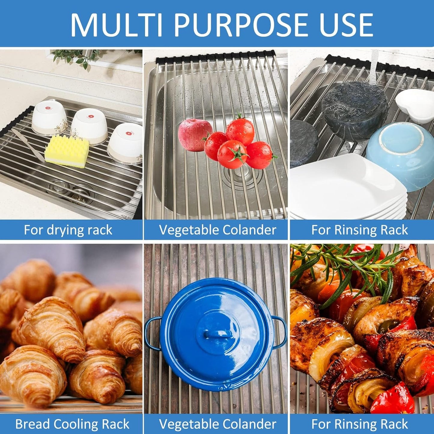 Ahyuan Roll up Dish Drying Rack Over The Sink Kitchen Roll up Sink Drying Rack Portable Dish Drainer Foldable Dish Drying Rack (Warm Gray, 17.8''X11.8'')