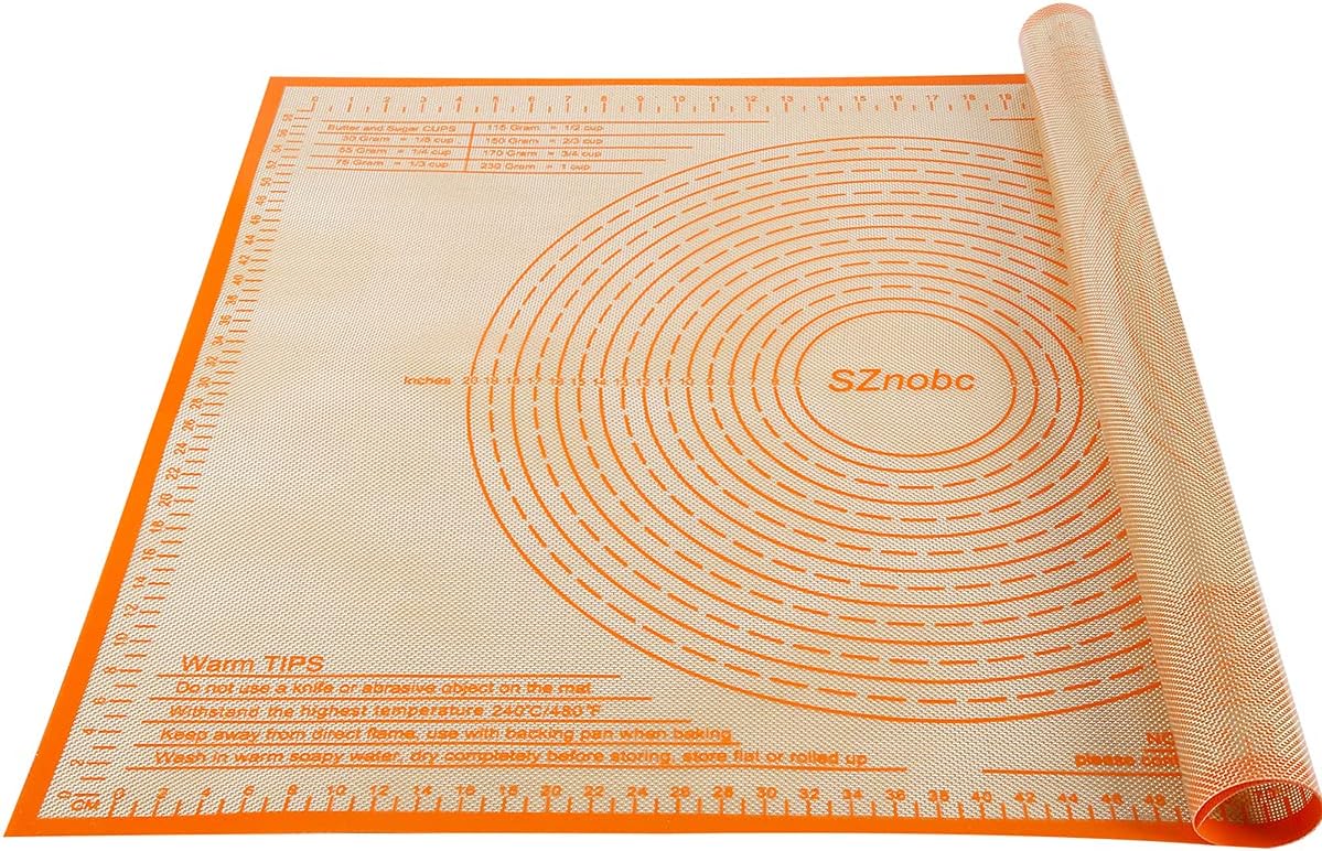 Silicone Pastry Mat 36'' By 24'' Extra Large Baking Mat with Measurements for Dough Rolling, Kneading Board, Kitchen Counter Mats for Dough, Pastry, Fondant, Pie Crust, Cookies, Bread, Pasta, Pizza