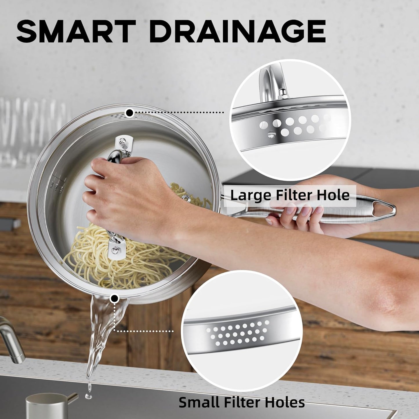 Leetaltree 1.5 and 2.5 Quart Stainless Steel Saucepan with Steamer Basket, Tri-ply Construction, Multipurpose Sauce Pan with Double-sized Drainage Lid - Perfect for Cooking Gravies, Pasta, Vegetable