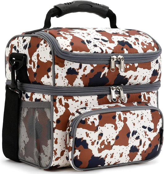FlowFly Double Layer Cooler Insulated Lunch Bag Adult Lunch Box Large Tote Bag for Men, Women, With Adjustable Strap,Front Pocket and Dual Large Mesh Side Pockets