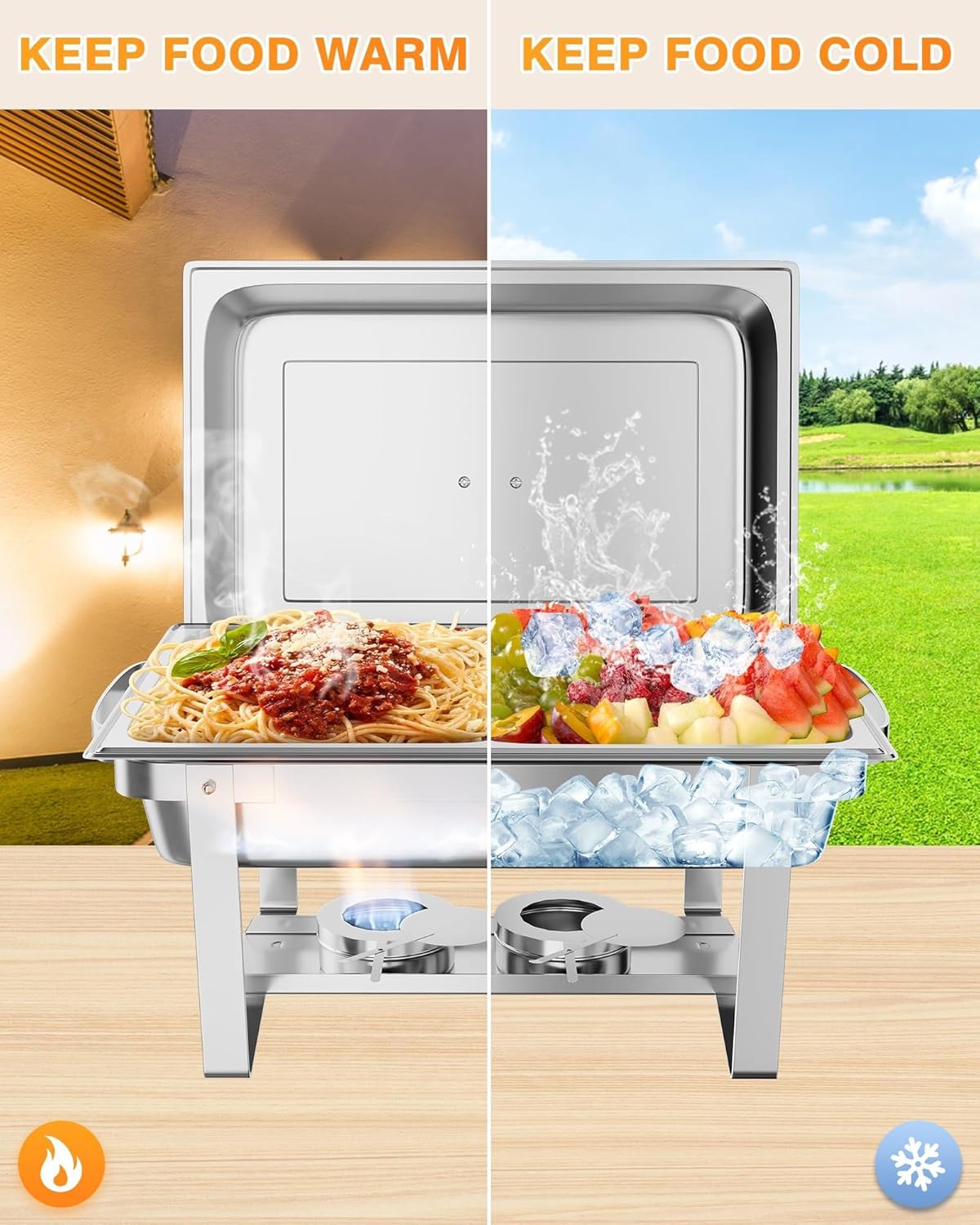 GarveeHome Chafing Dish Buffet Set 2 Pack, 8 QT Food Servers and Warmers Stainless Steel Chafer with Water Pan for Weddings, Parties, Banquets, and Catering