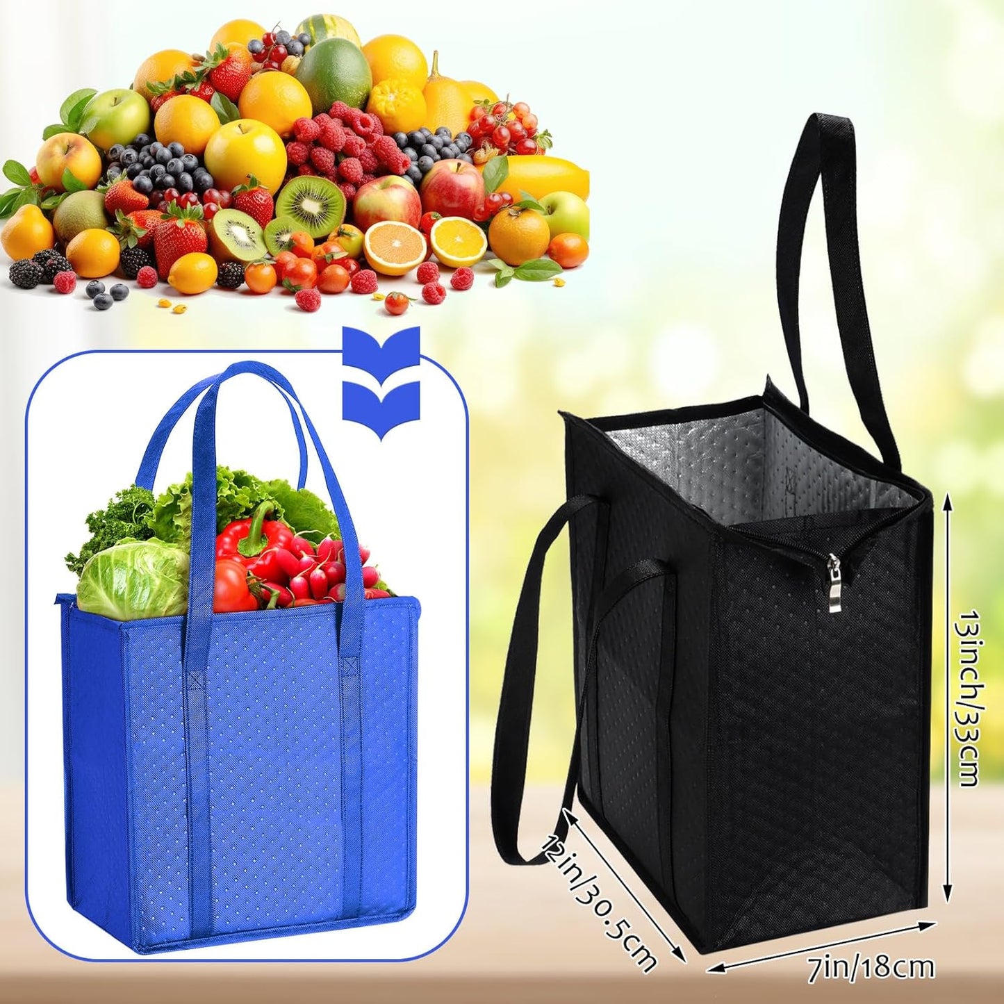 Paterr 4 Pcs Insulated Grocery Bags Large Reusable Insulated Cooler Bags with Zipper Top Shopping Totes for Hot or Cold Food