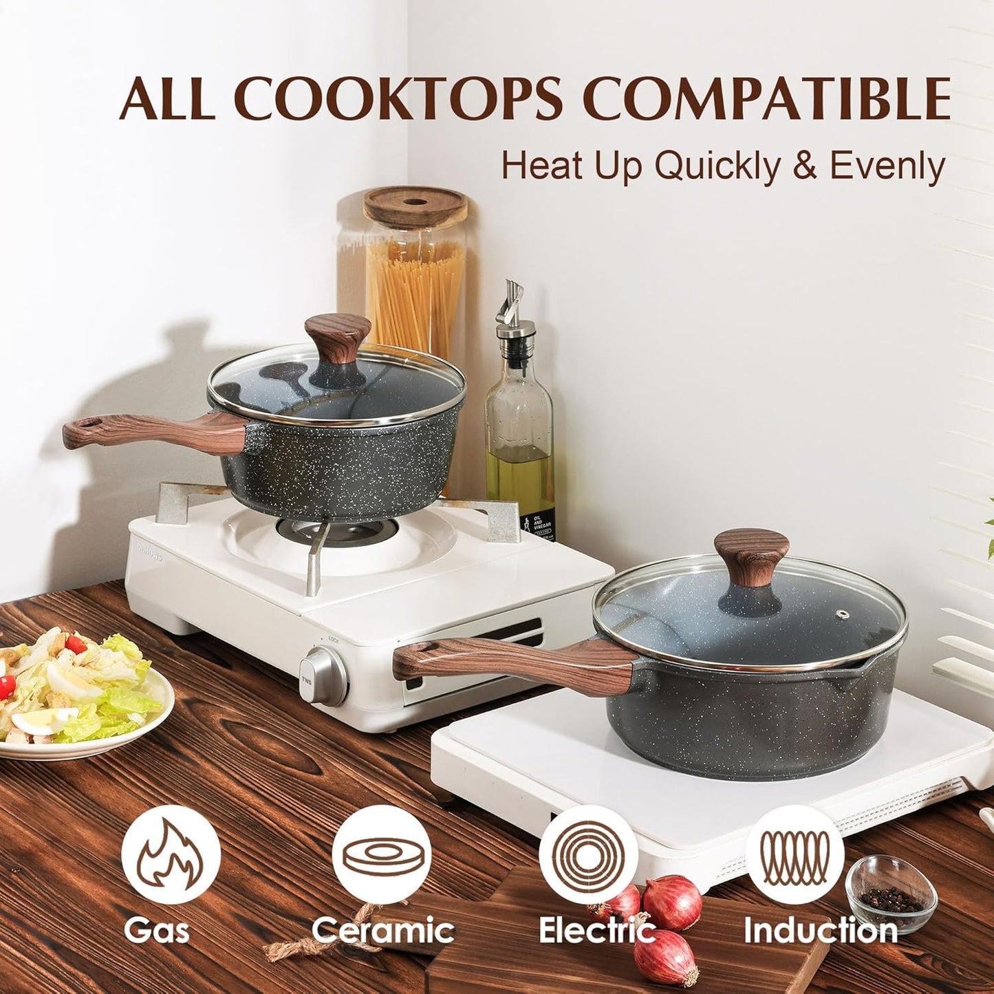 SENSARTE Nonstick Sauce Pan with Lid Saucepan Set, Swiss Granite Coating Sauce Pot Kitchen Cooking Pot, Induction Comptable, Free of Intentionally Added PFOA, 2 + 2.5 QT