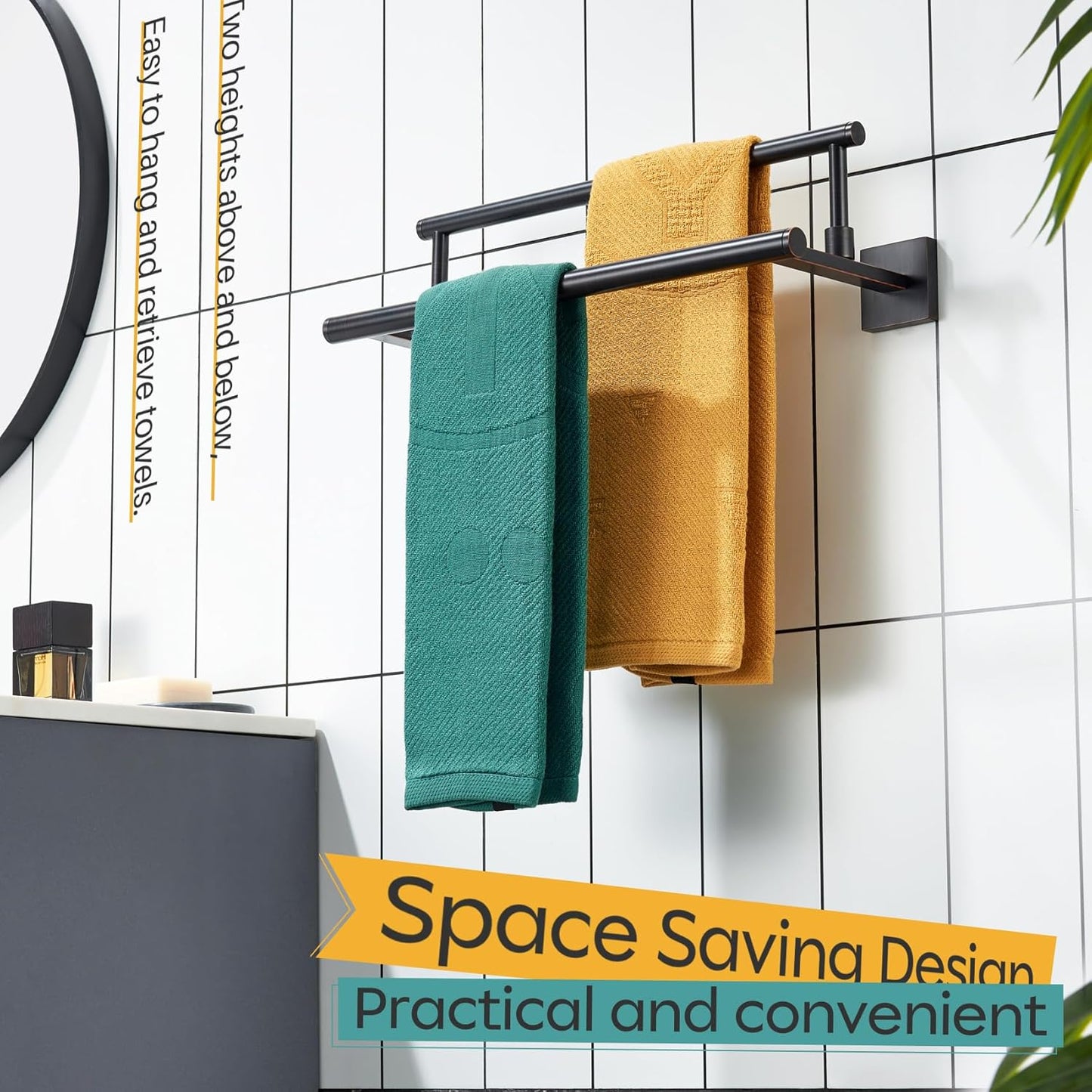 KOKOSIRI Hand Towel Bar 16-Inch Towel Holder Bathroom Rack for Bath Cabinet Towel Rails Oil Rubbed Bronze Stainless Steel B5009ORB-L16