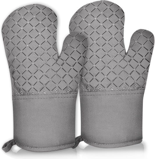 2 Pcs Oven Mitts Heat Resistant for Kitchen, Kitchen Oven Gloves, Long Oven Mitts and Pot holder with Non-Slip Silicone Stripe and Soft Cotton Lining, Silicone Oven Mitts for Cooking Baking BBQ Gloves