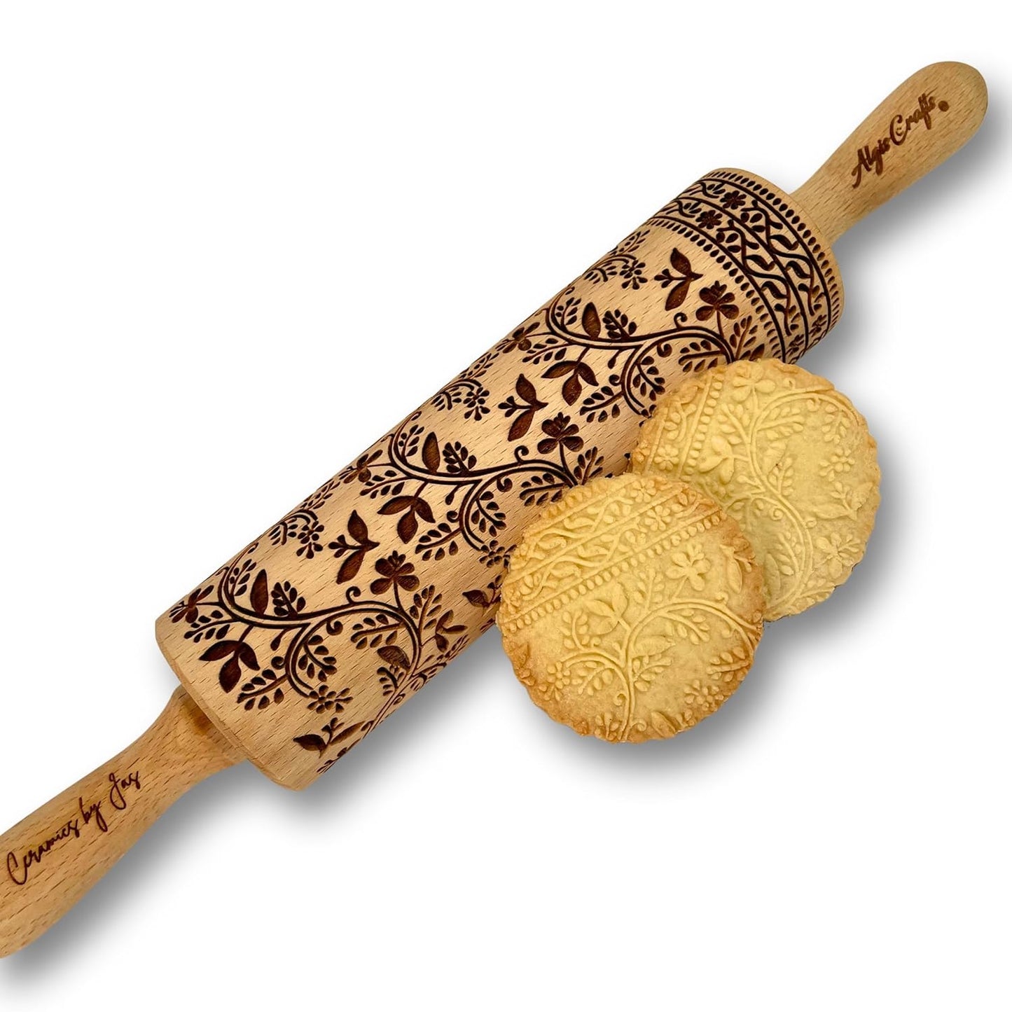 Embossing Rolling Pin Designed in Cooperation between Algiscrafts and Pottery by Jas FLORAL VINE for Ceramic and Cookies