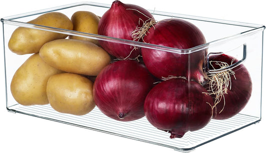 Hudgan 2 Pack Straight Sides Stackable Pantry Organizer Bins for Home Edit - 13.5''L x 7.5''W x 5.5''H